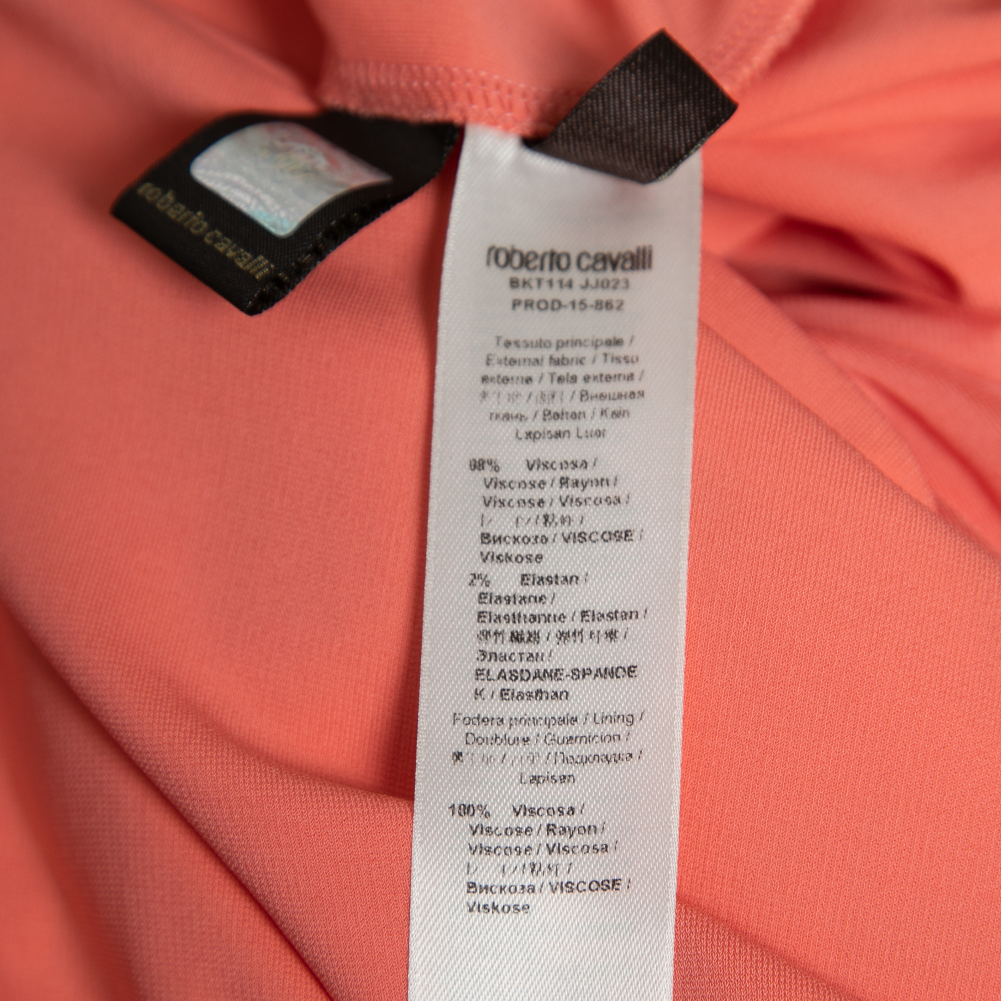 Roberto Cavalli Peach Jersey Embellished Wrap Detail Draped Dress S