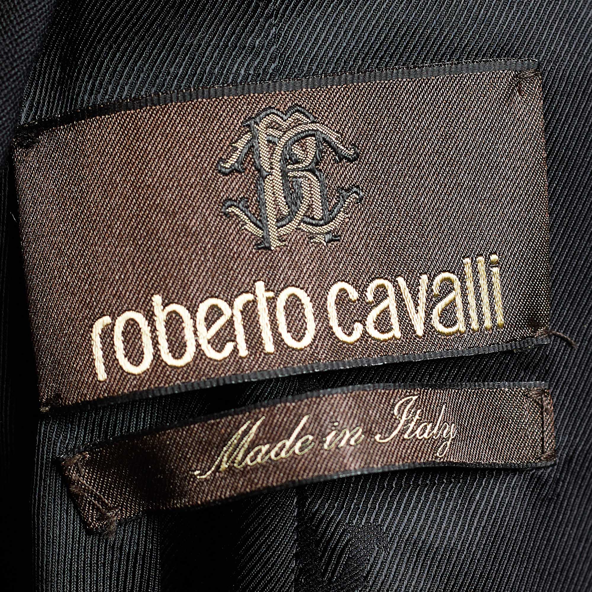 Roberto Cavalli Black Cotton Button Front Blazer S