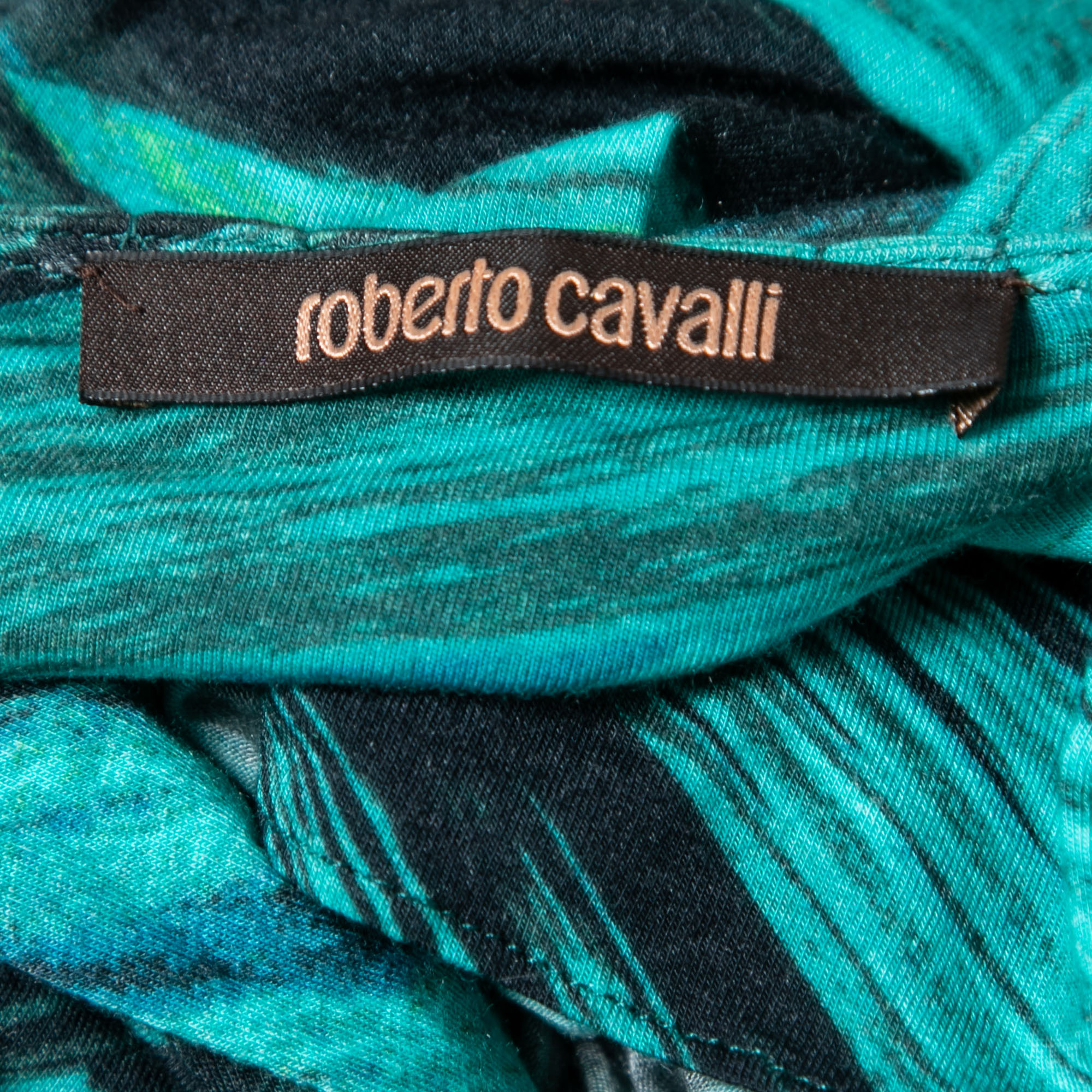Roberto Cavalli Green Printed Jersey Drawstring Waist Detail Top M