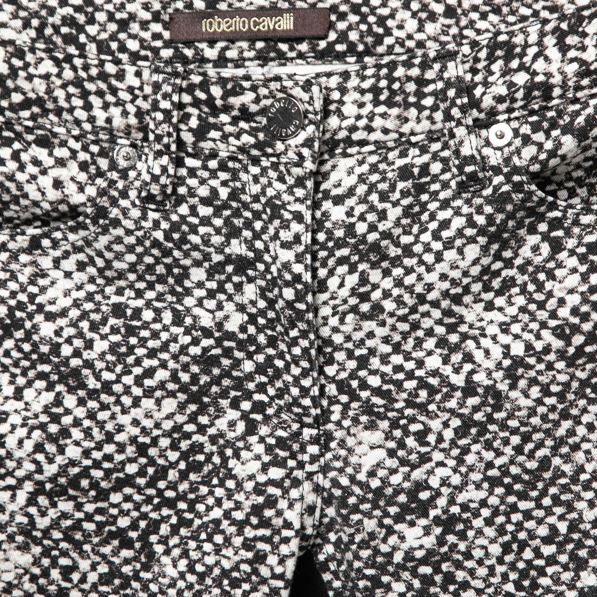 Roberto Cavalli Monochrome Printed Cotton Knit Trimmed Slim Fit Jeans M Waist 31