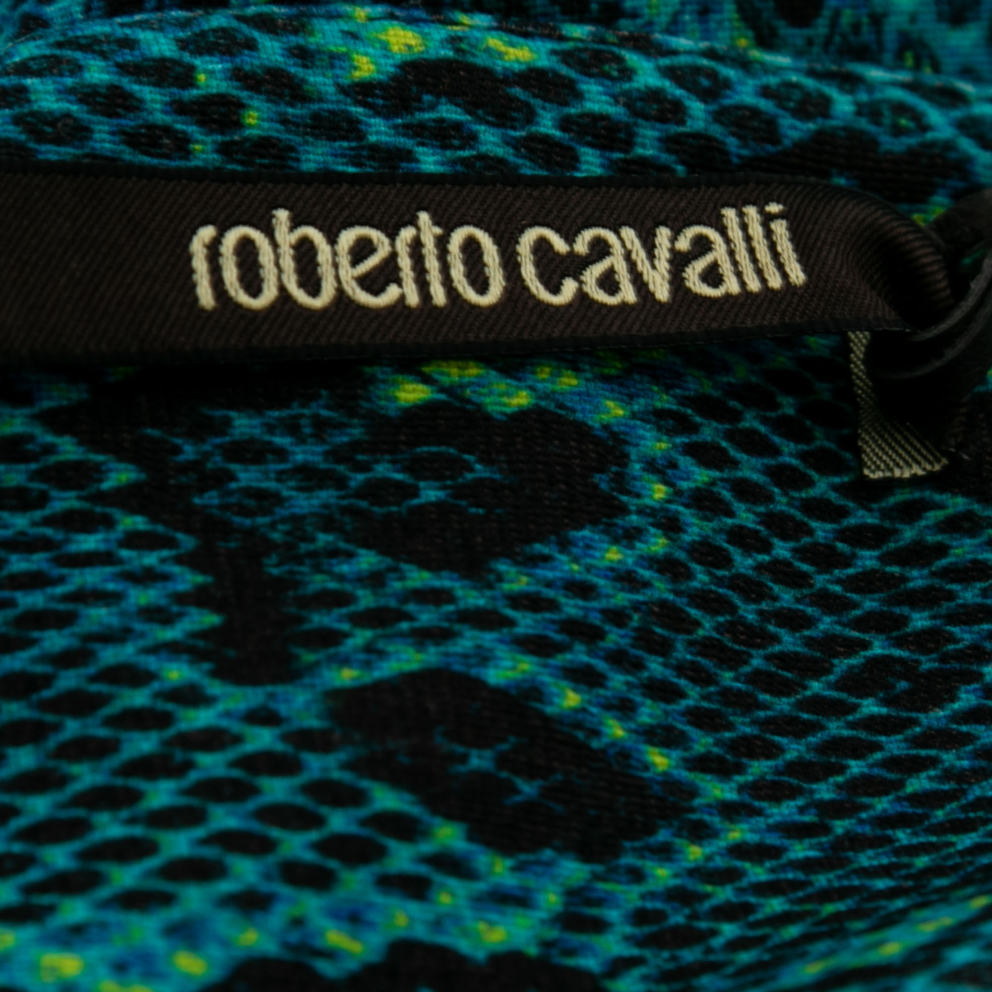 Roberto Cavalli Blue Snake Print Jersey Asymmetrical Mini Skirt S