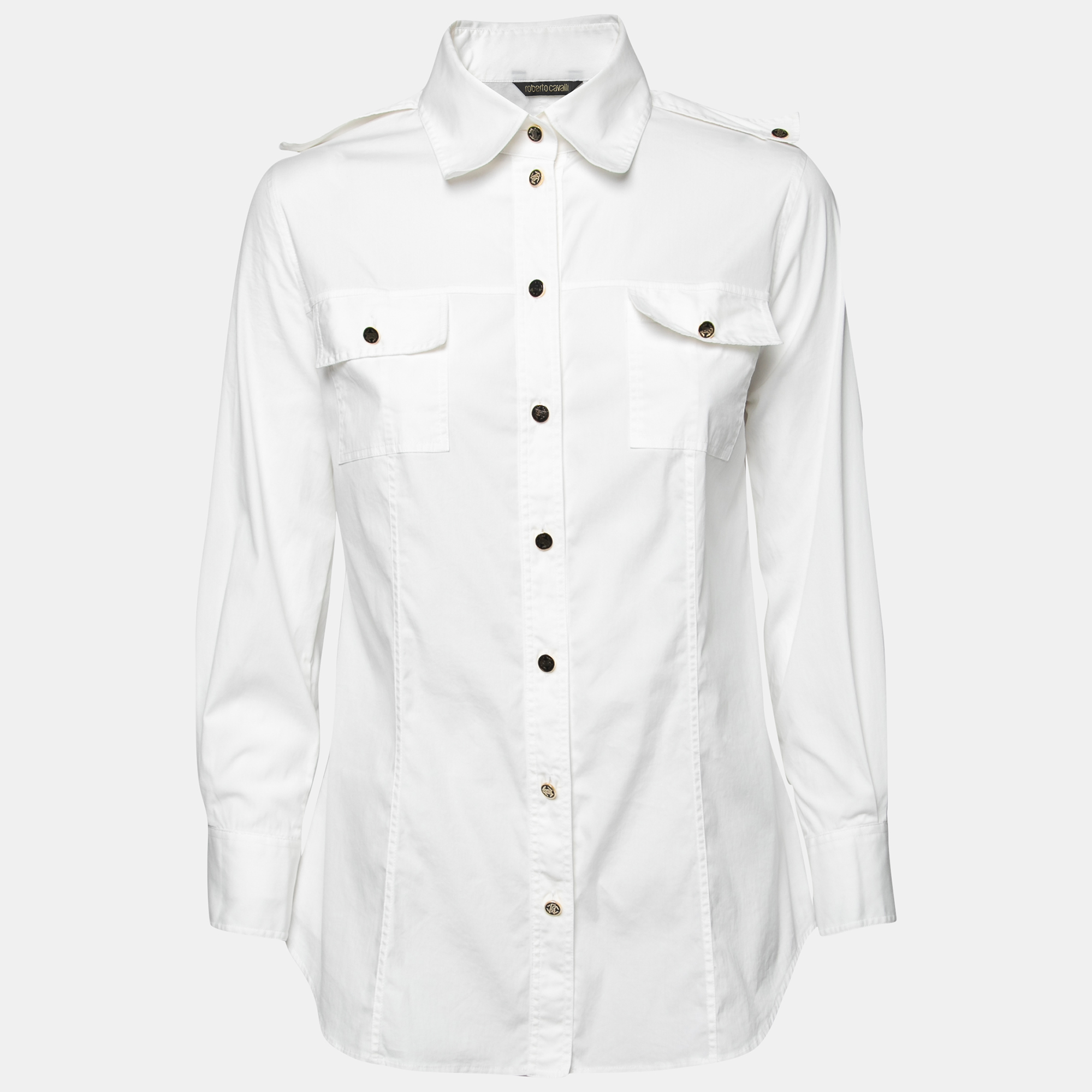 Roberto Cavalli White Cotton Button Front Shirt L