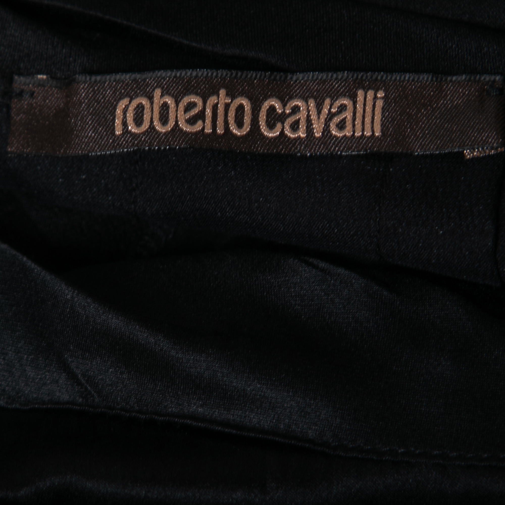Roberto Cavalli Black Floral Print Silk Belted Top S