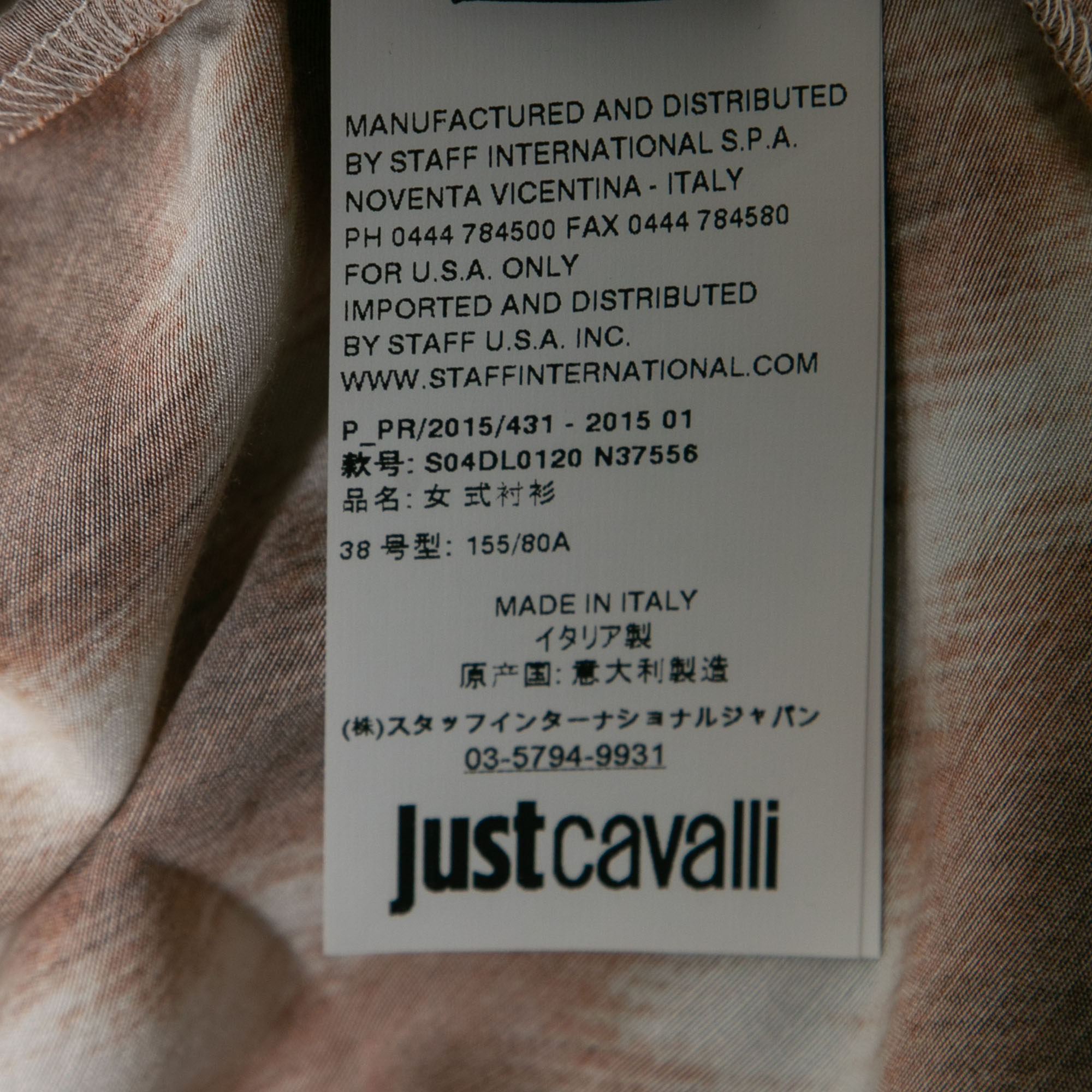 Roberto Cavalli Brown Printed Crepe De Chine Tie Detail Blouse S