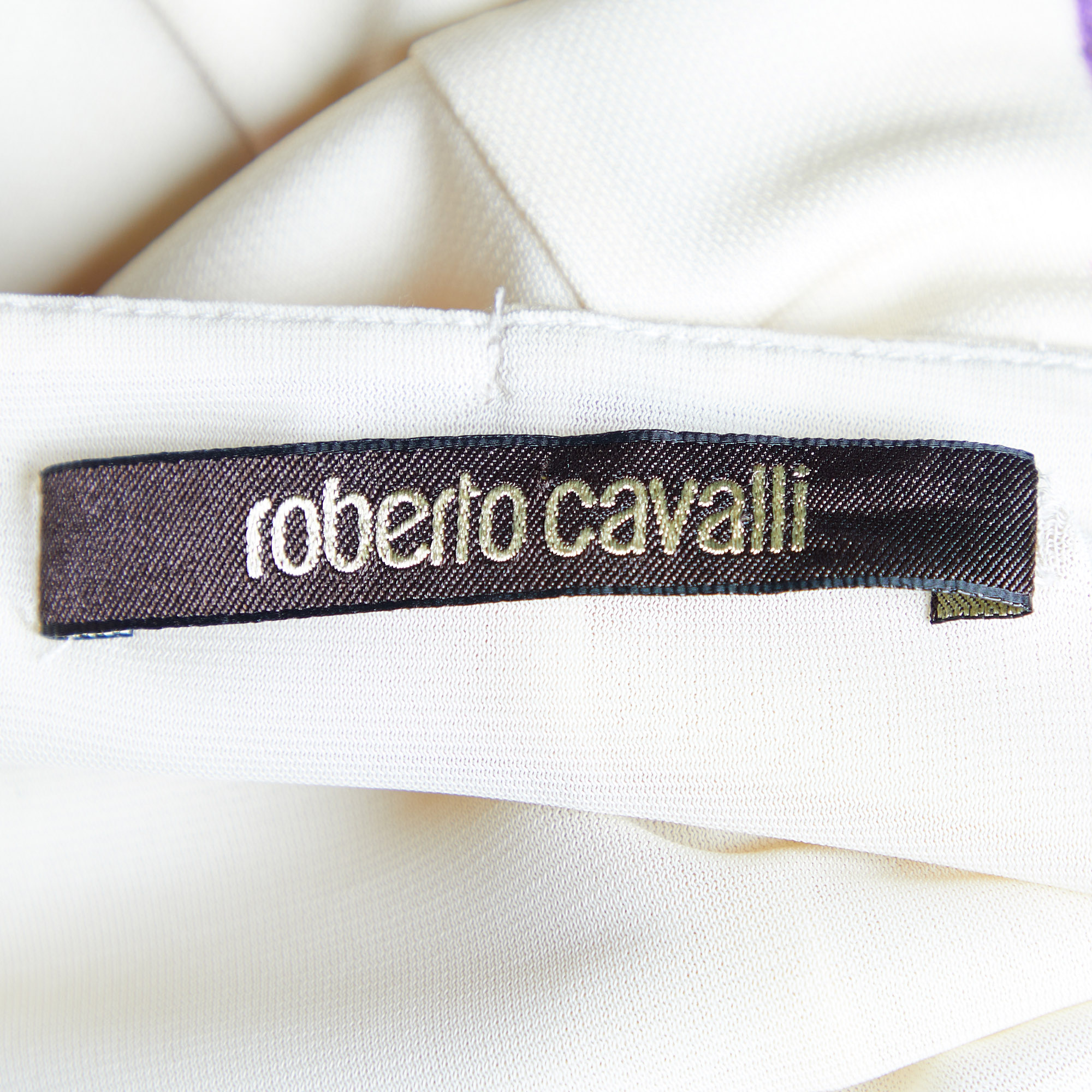 Roberto Cavalli Cream Floral Print Jersey Serpent Detail Sheath Dress S
