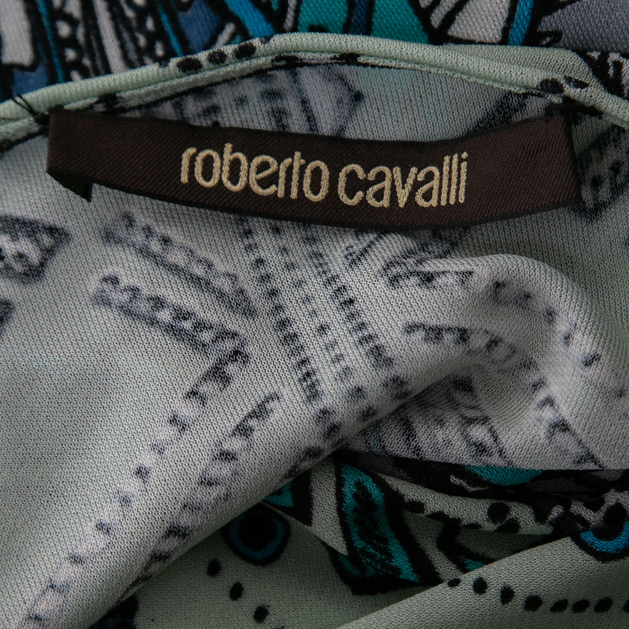 Roberto Cavalli Multicolor Printed Jersey Lace Trimmed Top M