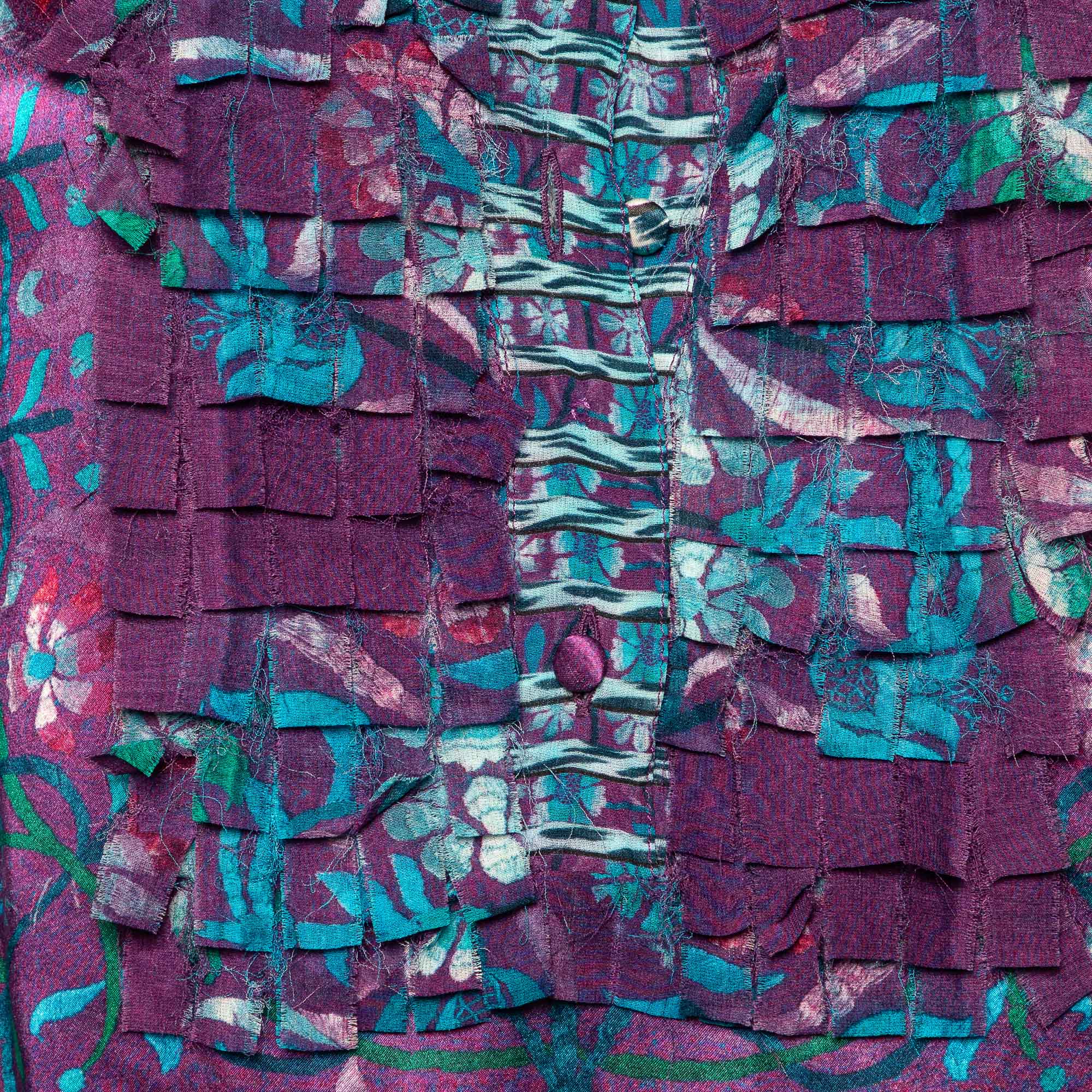 Roberto Cavalli Purple Floral Print Silk Blouse M