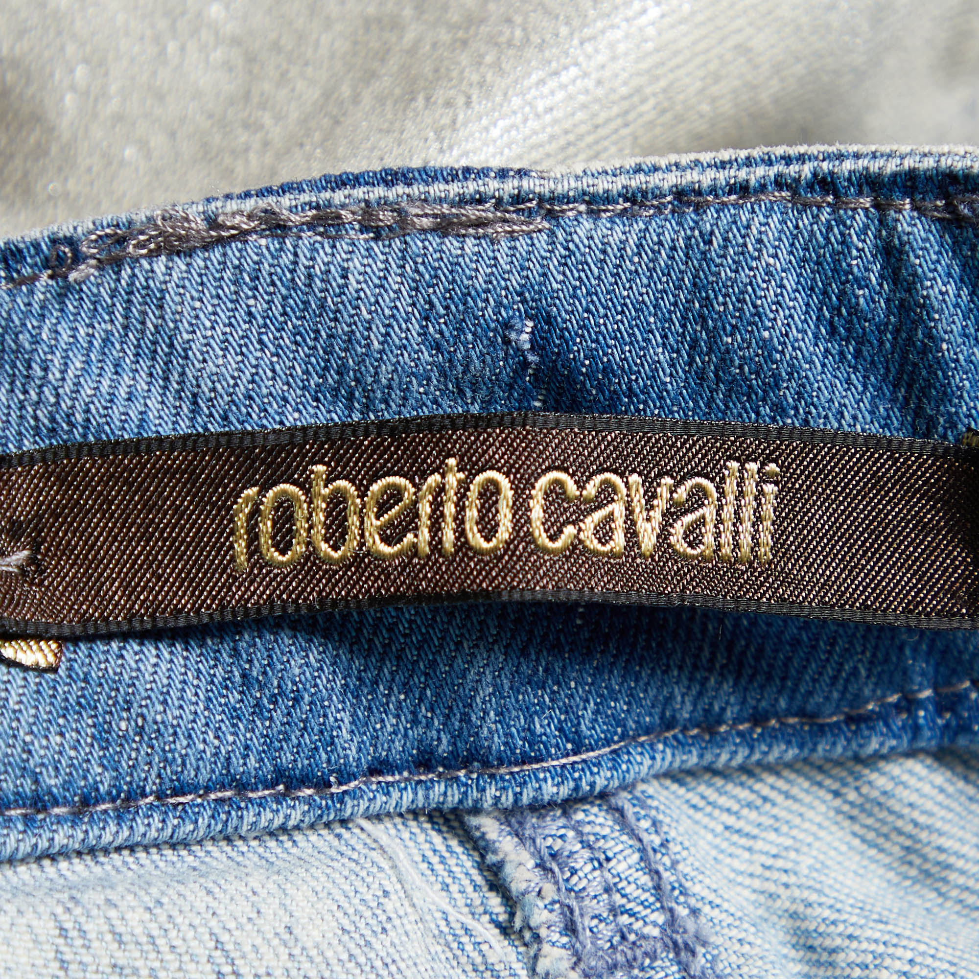Roberto Cavalli Blue Shiny Denim Paneled Jeans M