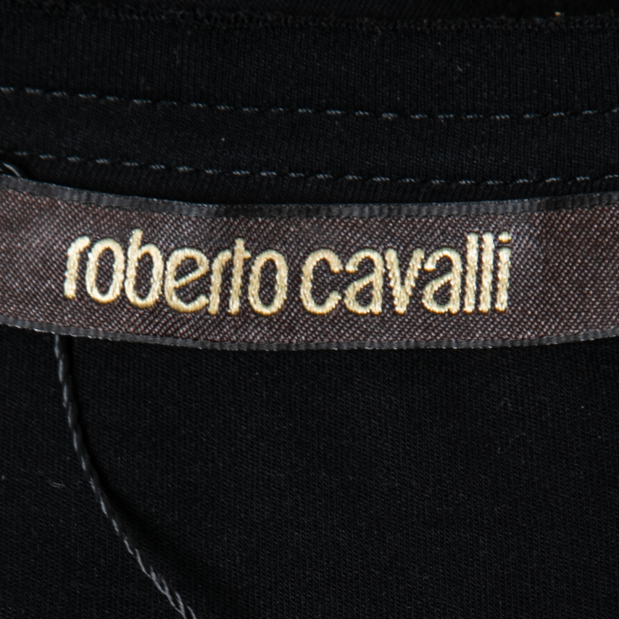 Roberto Cavalli Black Jersey Parrot Printed Top M