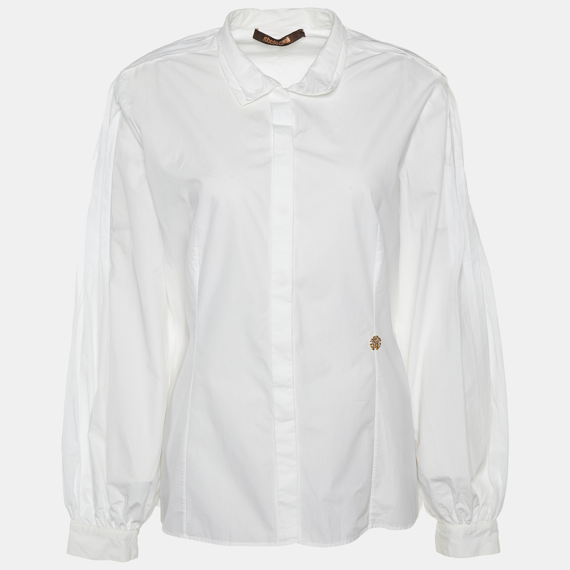 Roberto Cavalli White Cotton Pintuck Sleeve Detail Shirt M
