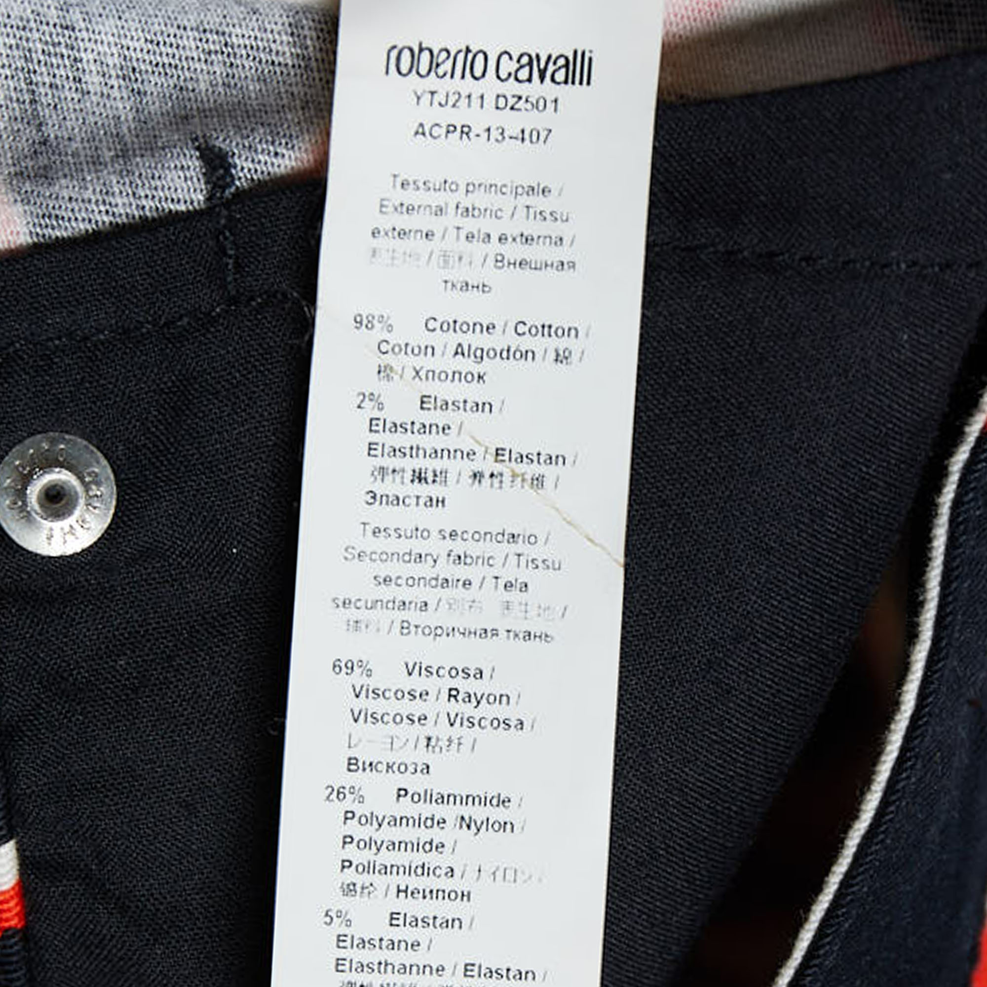 Roberto Cavalli Black Denim Printed Detail Skinny Jeans S