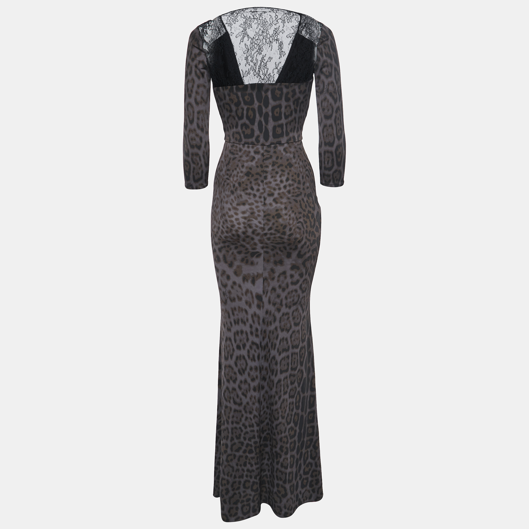Roberto Cavalli Dark Grey Animal Print Stretch Jersey and Lace Long Sleeve Maxi Dress
Roberto Cavalli Dark Grey Animal Print Stretch Jersey and Lace Long Sleeve Maxi Dress