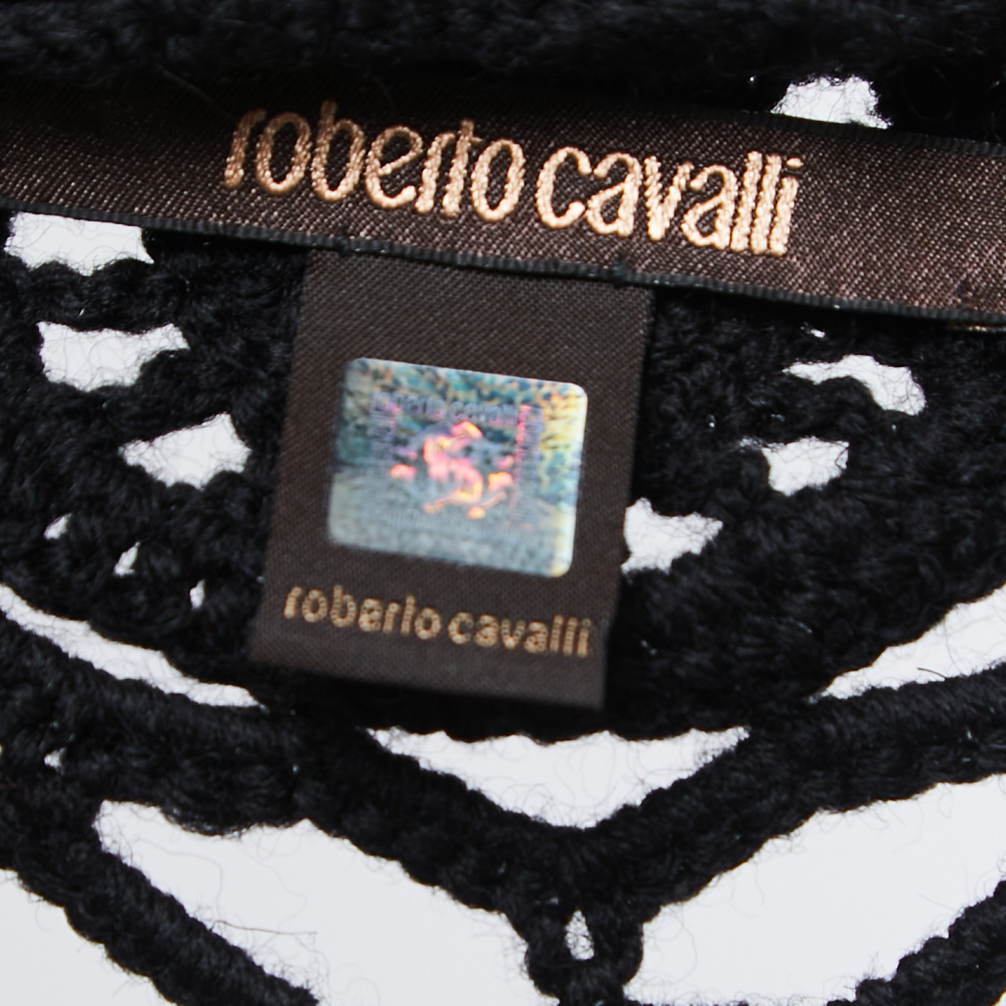 Roberto Cavalli Black Wool Crochet Tie Front Sleeveless Vest One Size