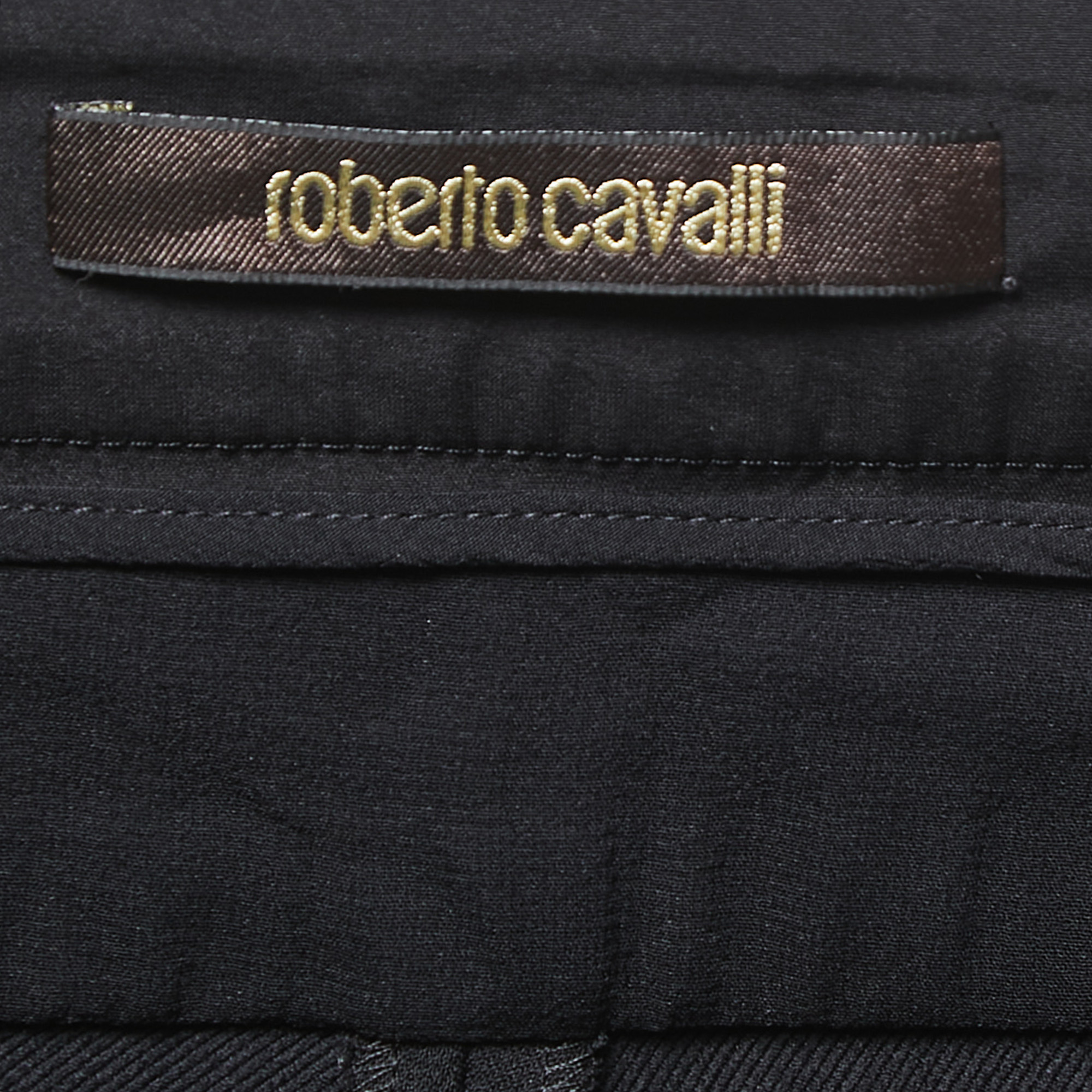Roberto Cavalli Black Stretch Gabardine Slim Fit Trousers M