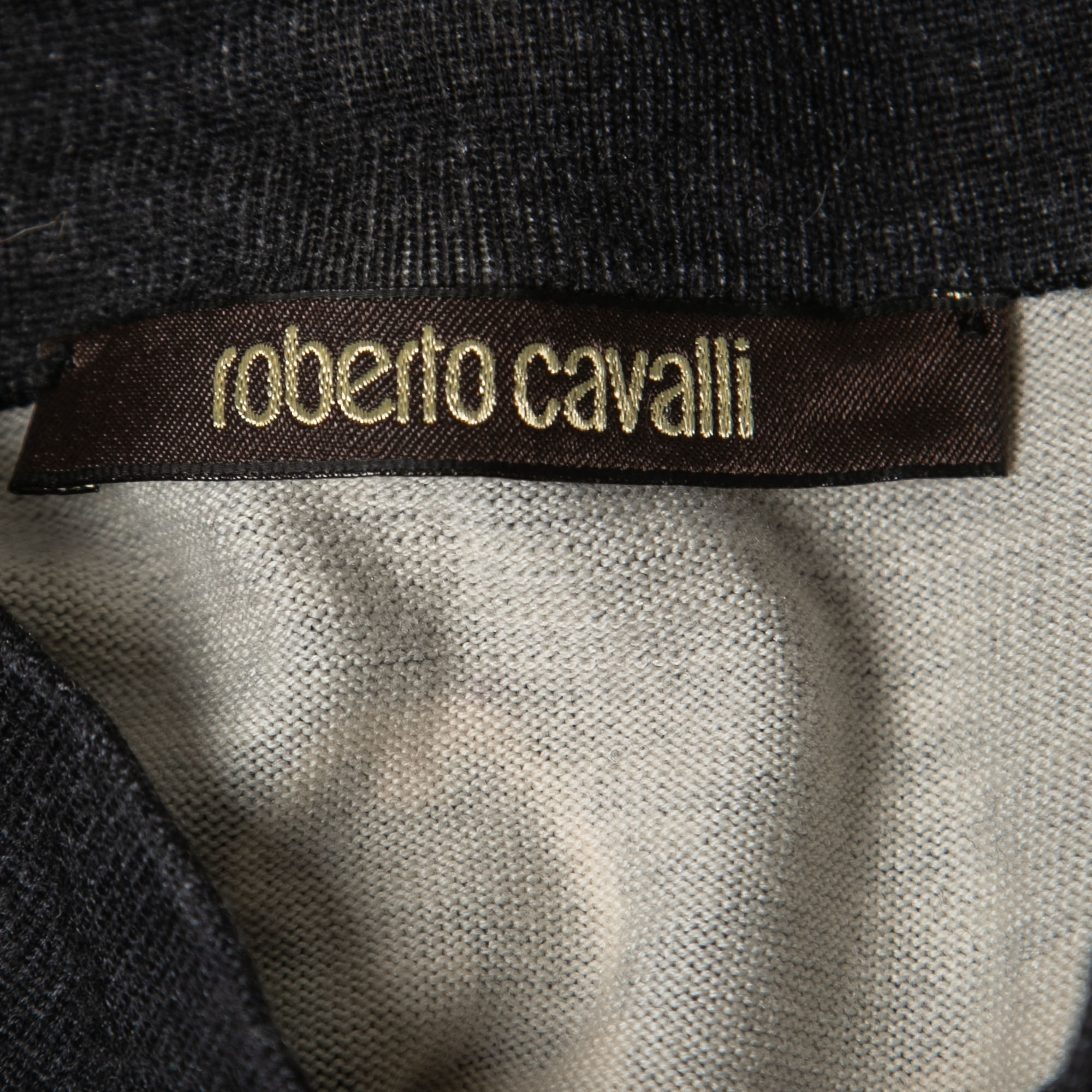 Roberto Cavalli Multicolor Floral And Animal Printed Knit Polo Neck Midi Dress M