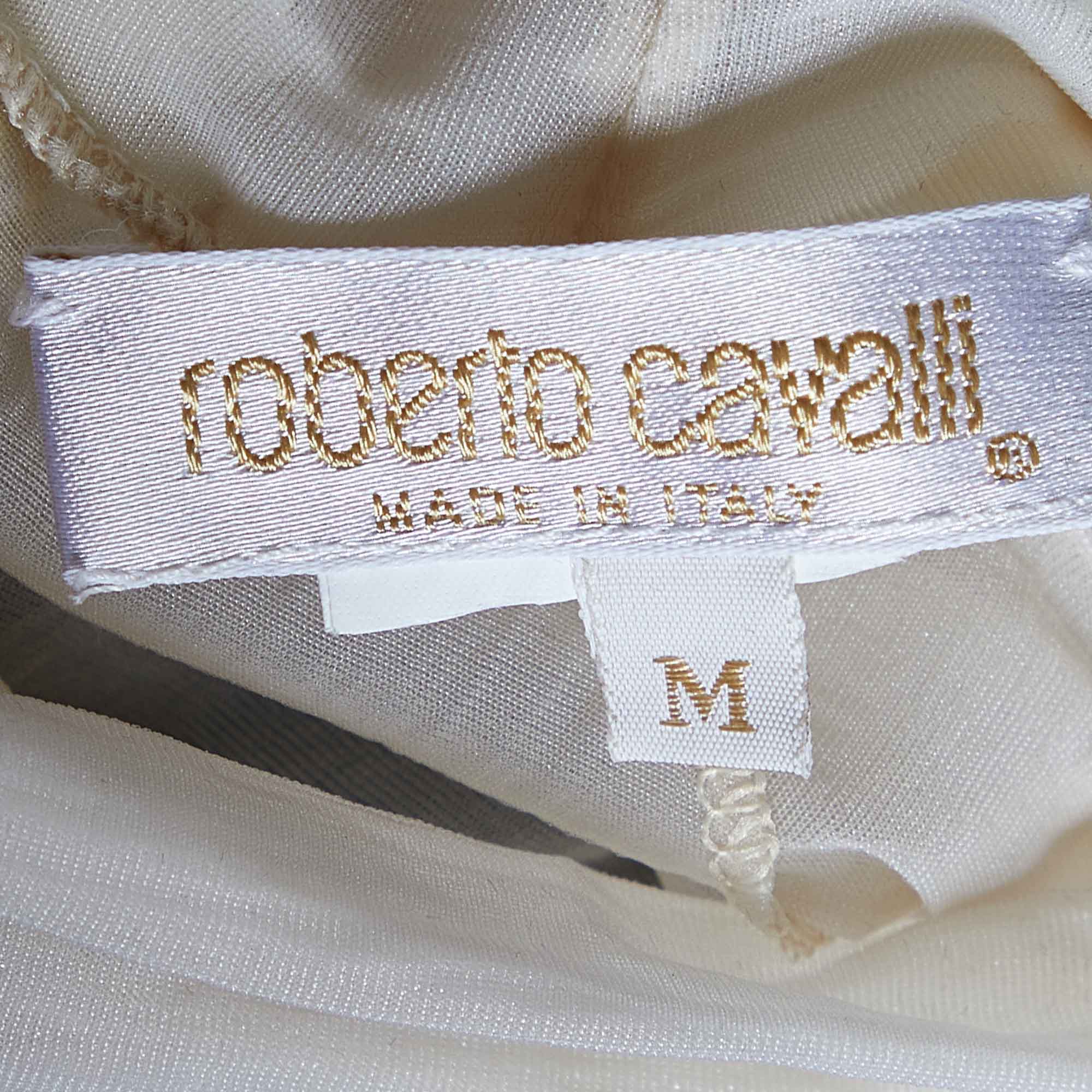 Roberto Cavalli Cream Floral Printed Knit Top M