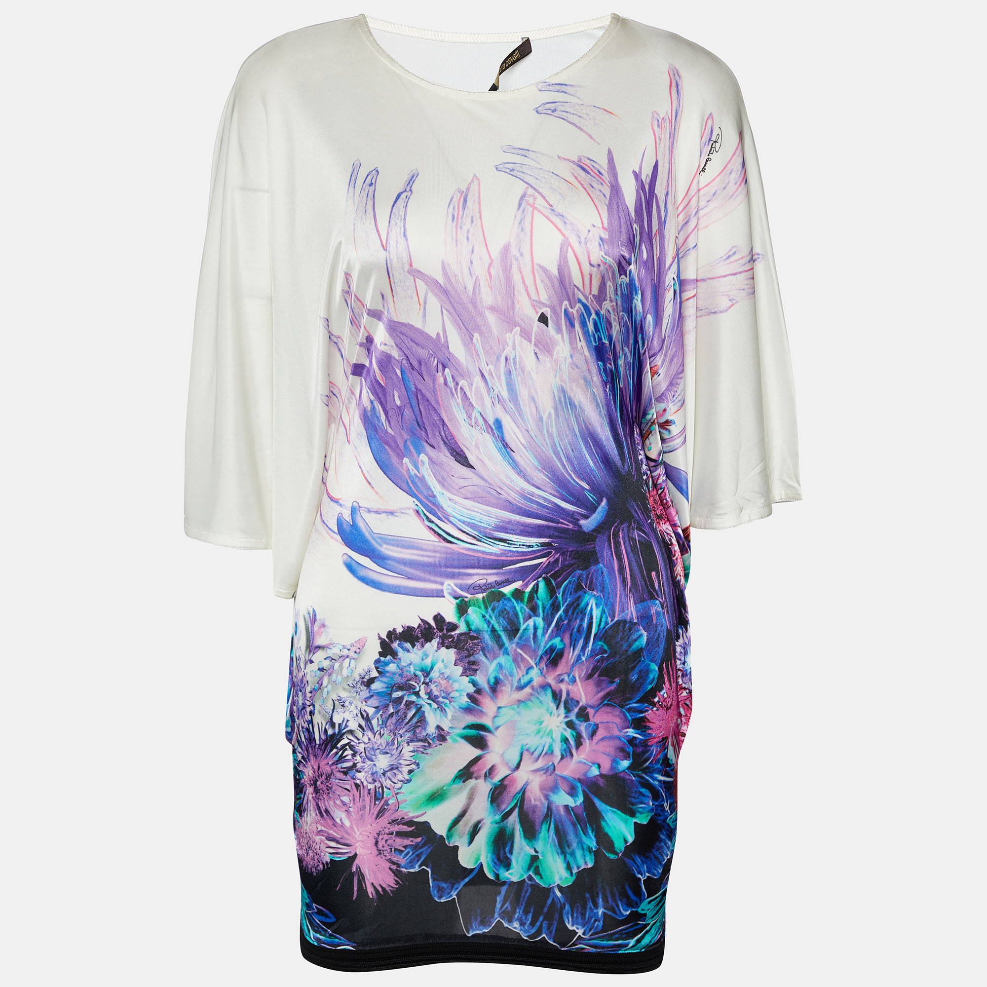 Roberto Cavalli White Printed Jersey Butterfly Sleeve Top S
