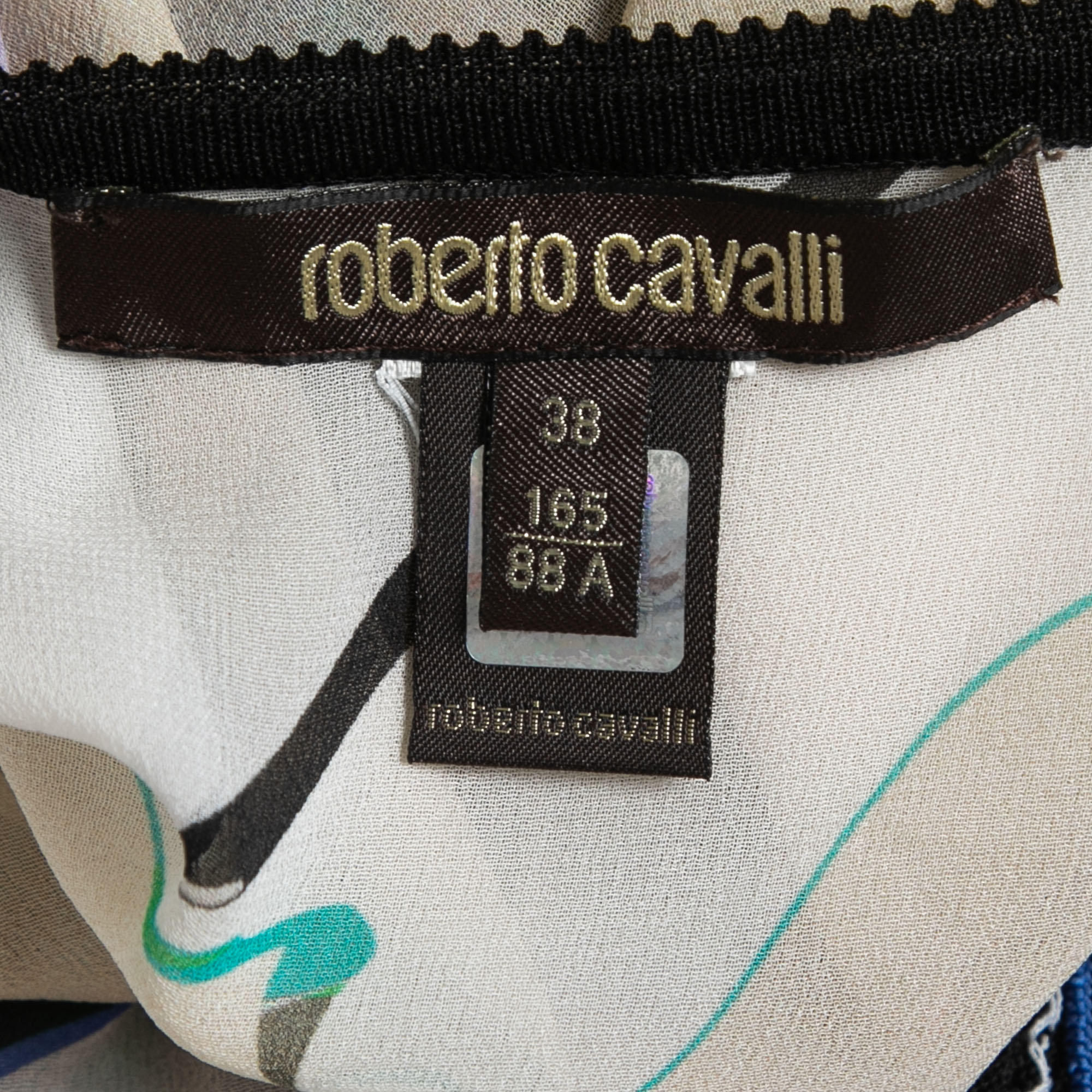 Roberto Cavalli Multicolor Printed Silk Chiffon Waist Tie Detail Kaftan Top S