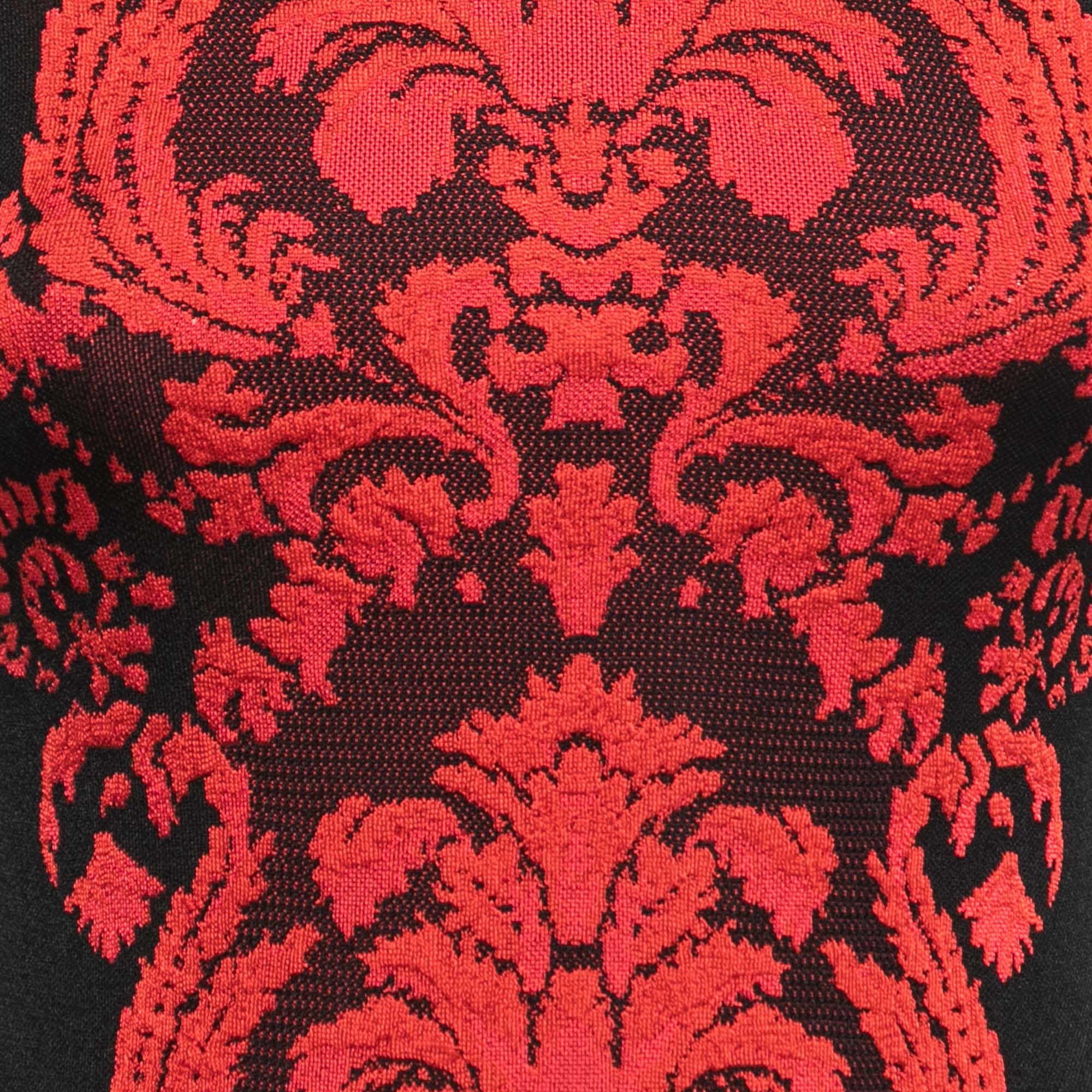 Roberto Cavalli Black/Red Jacquard Knit Midi Dress S
