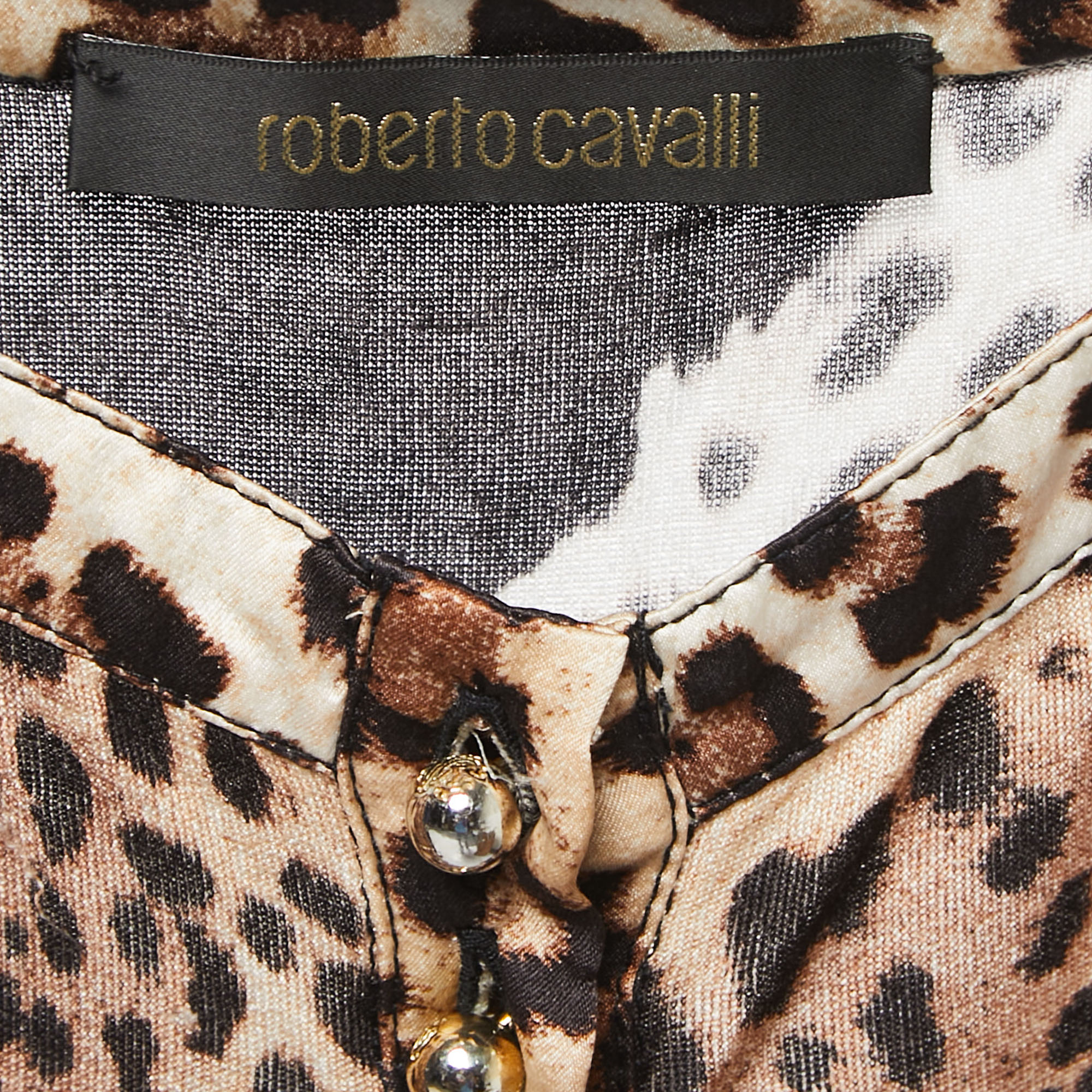 Roberto Cavalli Black Animal Print Button Front V-Neck Camisole M