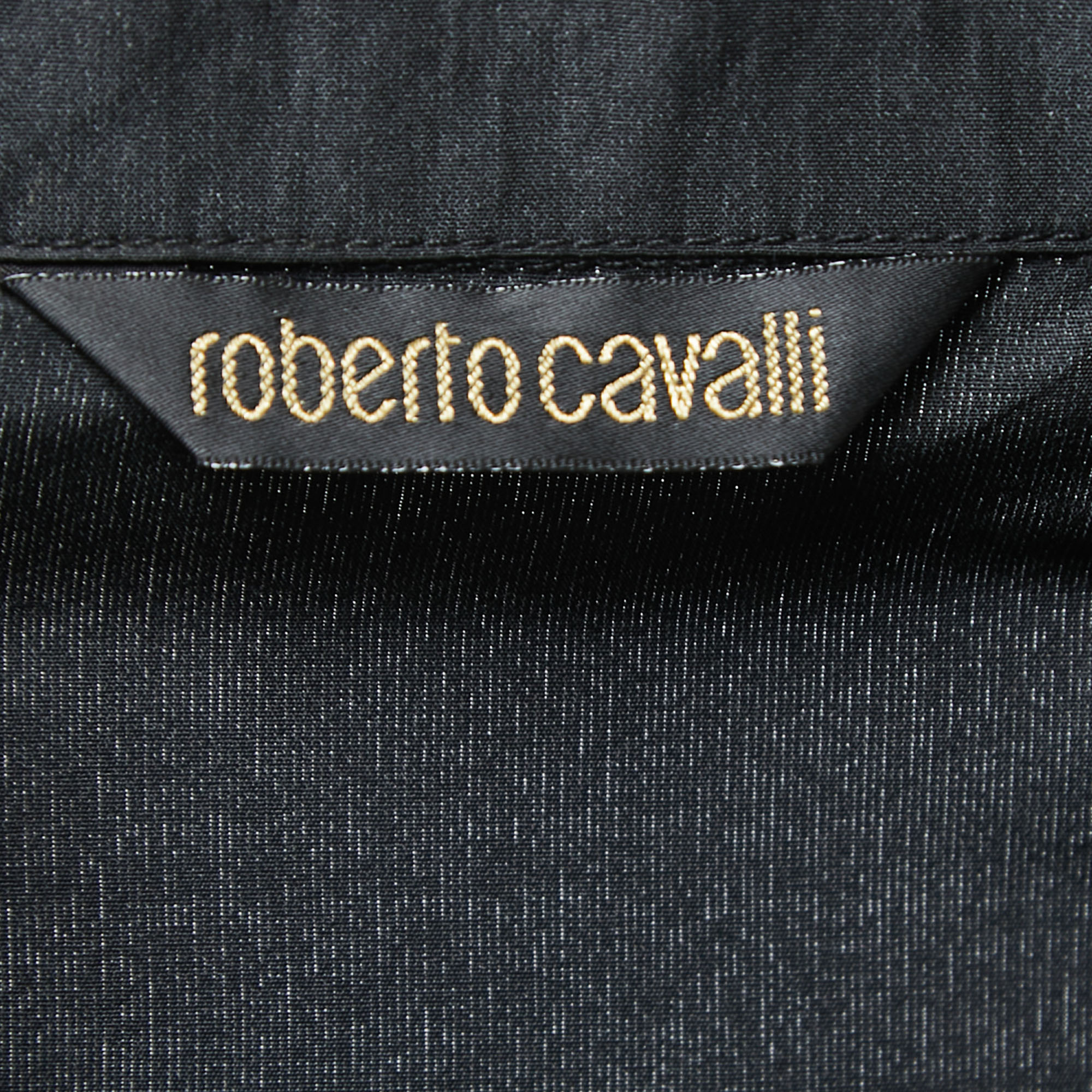 Roberto Cavalli Black Taffeta Ruffled Shirt M