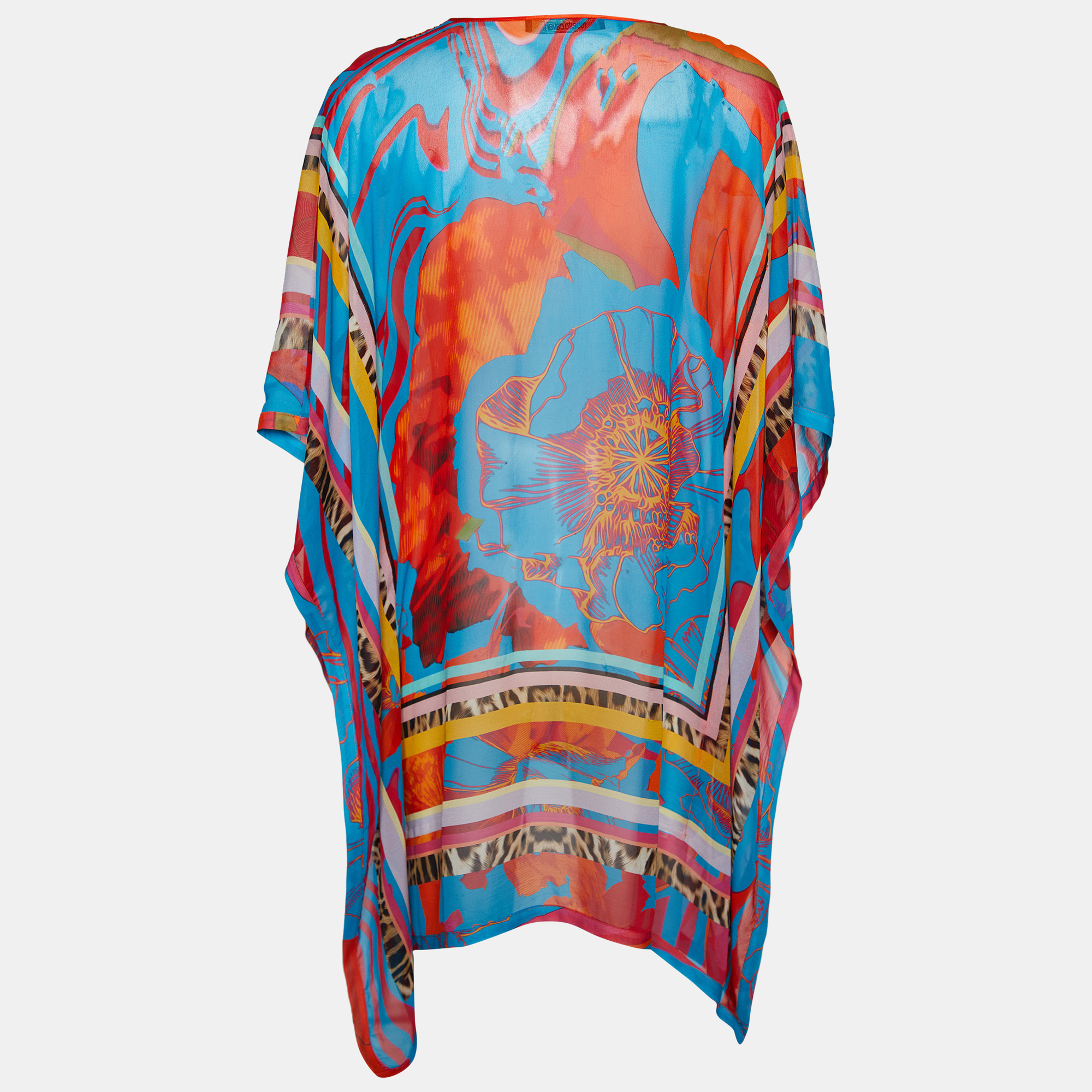 

Roberto Cavalli Multicolor Printed Silk Sheer Kaftan Top