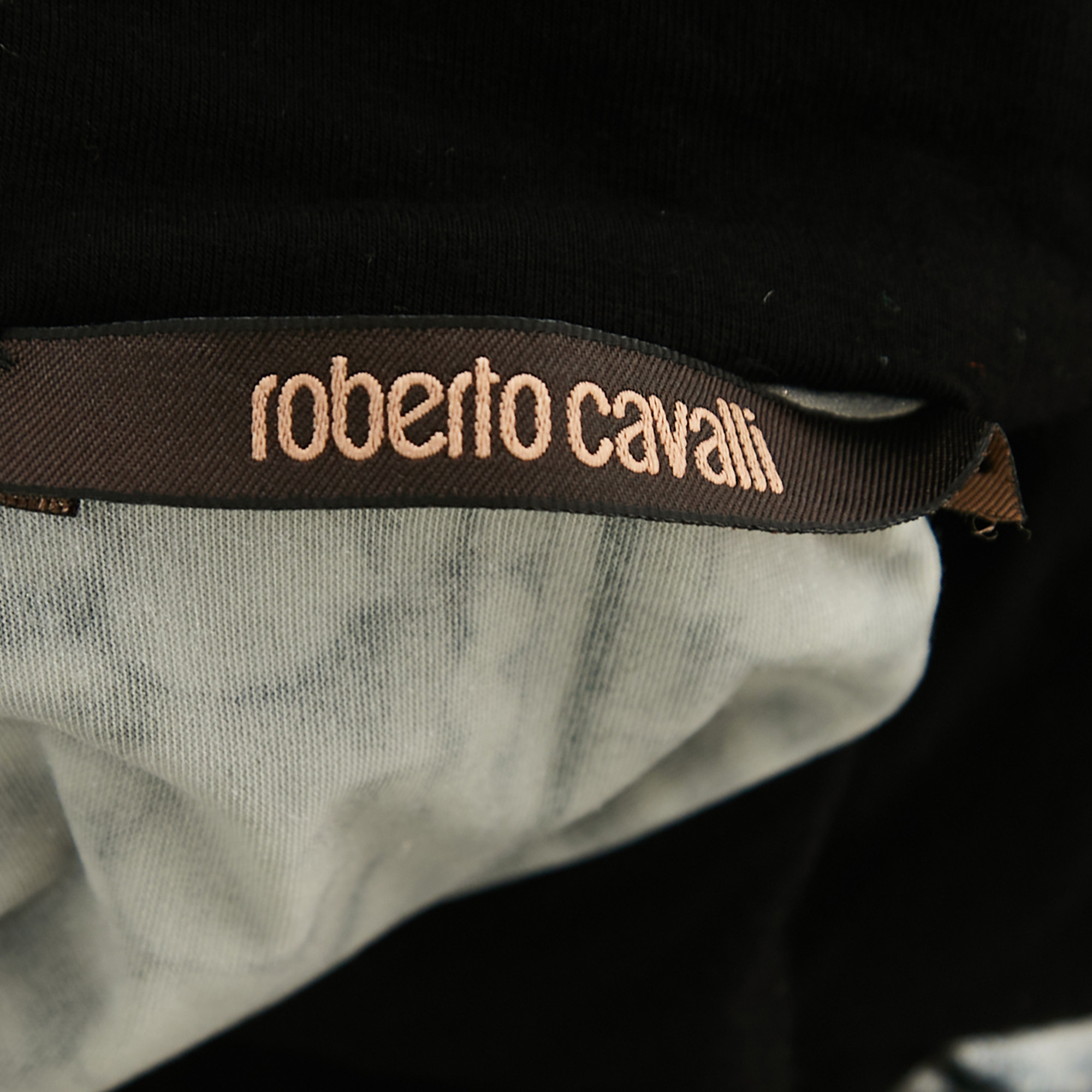 Roberto Cavalli Black/White Printed Velvet Zip Front Hooded Jacket M