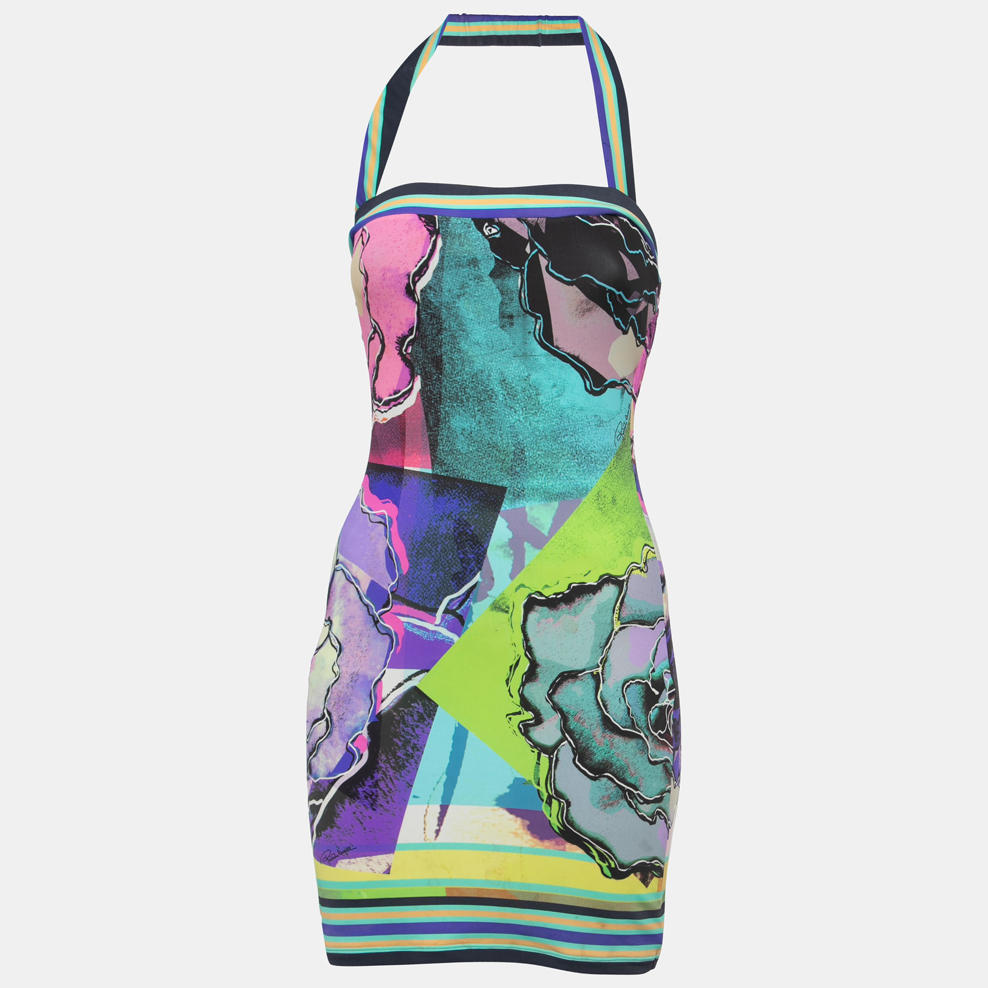 Roberto Cavalli Multicolor Abstract Printed Jersey Bodycon Mini Dress S