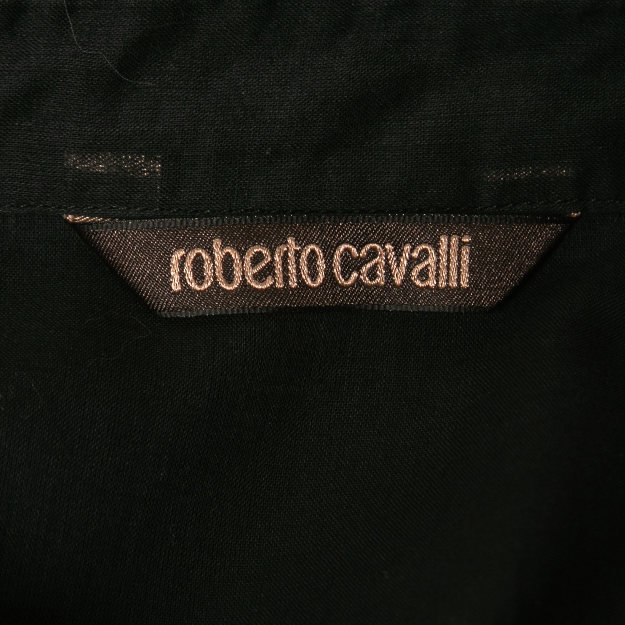 Roberto Cavalli Black Cotton Floral Detail Button Down Shirt L