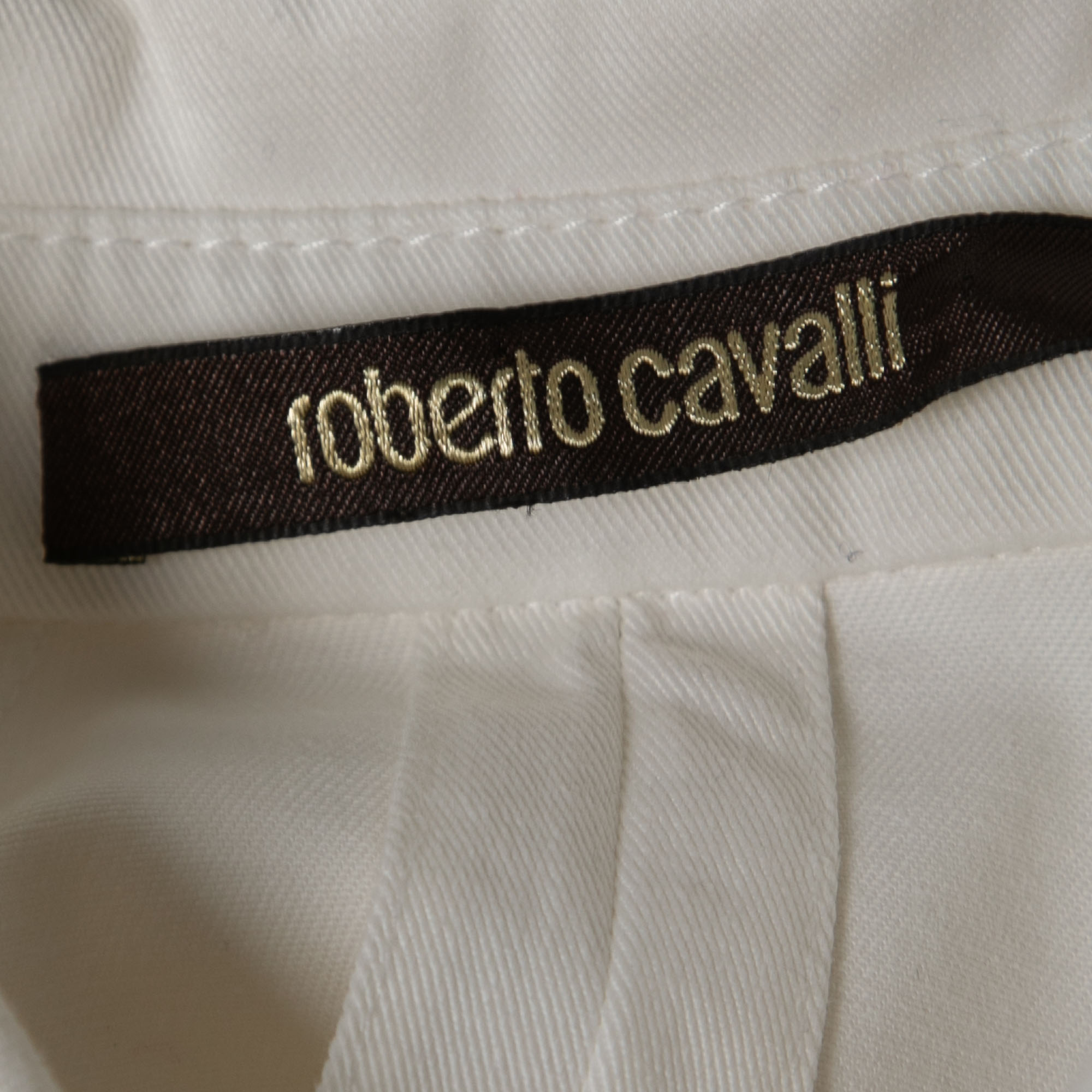 Roberto Cavalli White Cotton Twill Lace-Up Playsuit S