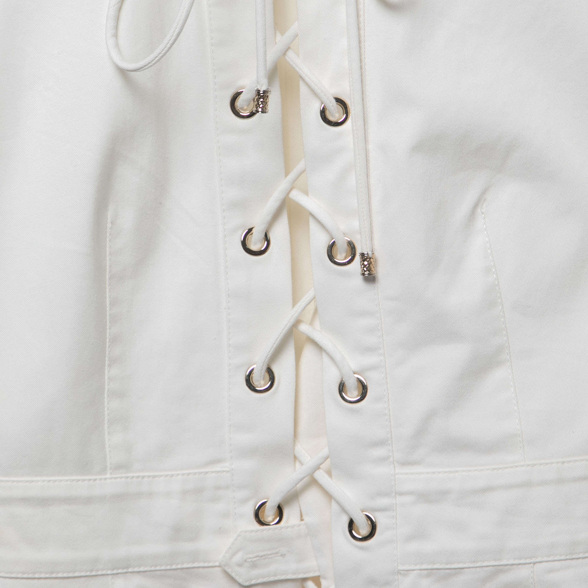Roberto Cavalli White Cotton Twill Lace-Up Playsuit S