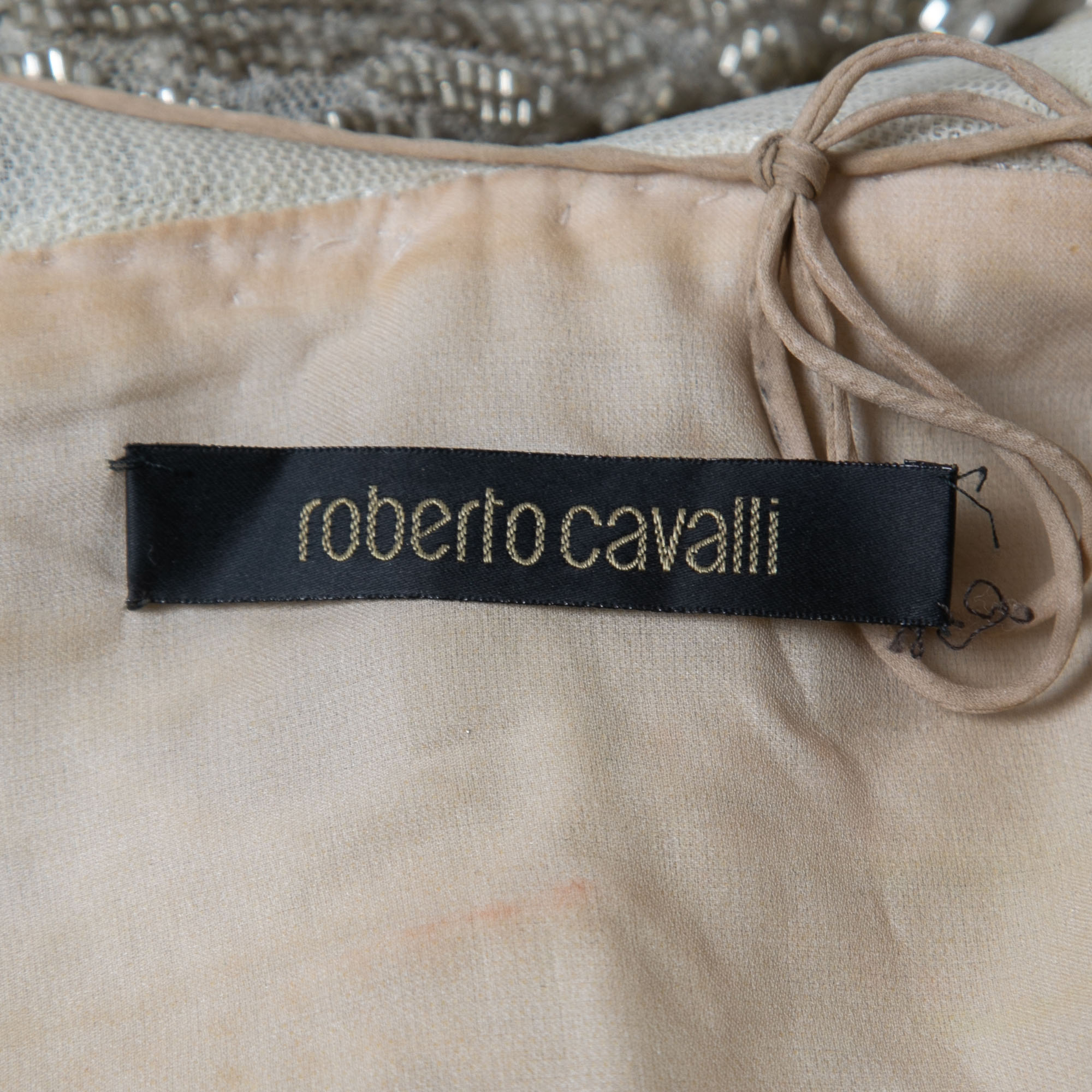 Roberto Cavalli Gold Embellished Silk Mini Dress S