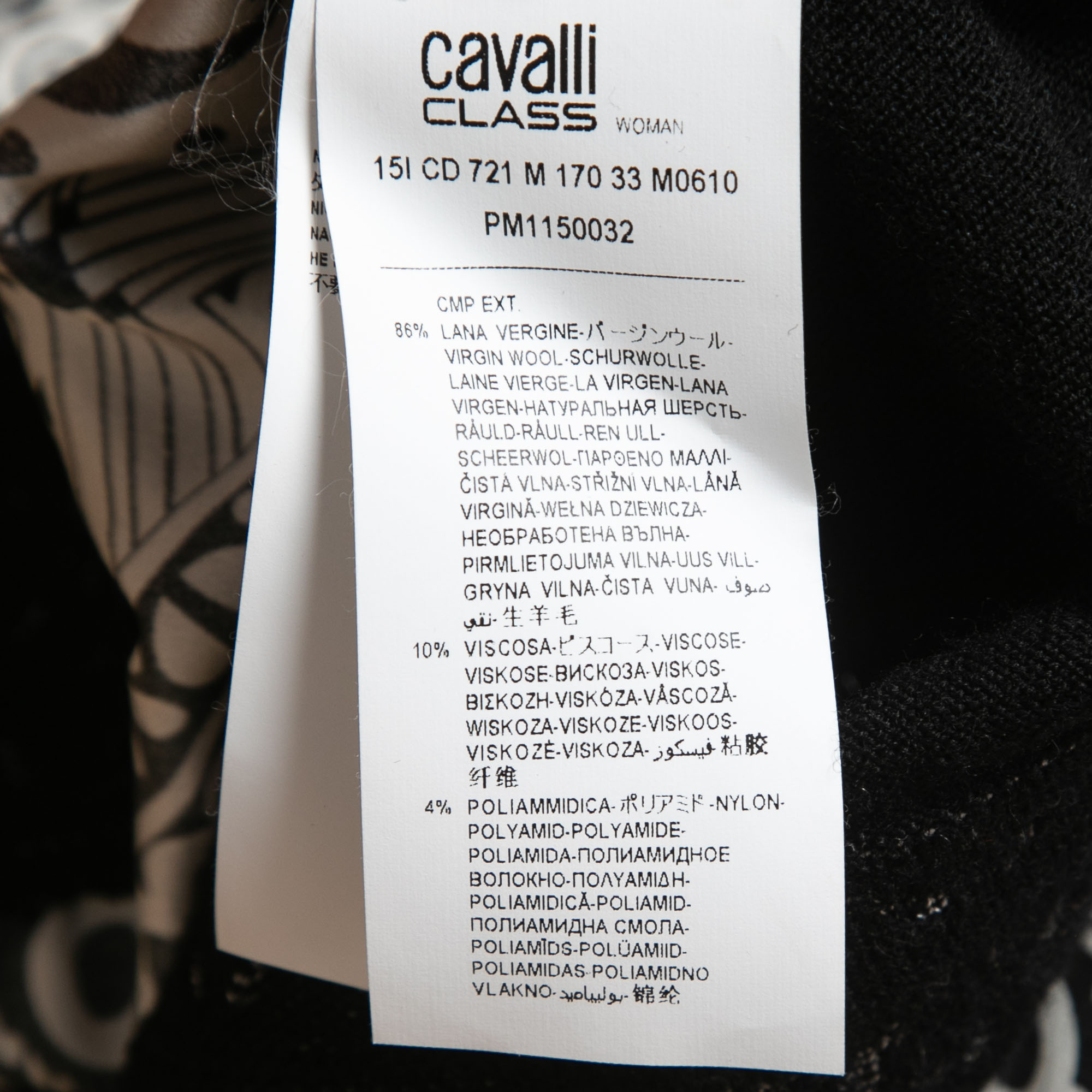 Class By Roberto Cavalli Black Wool & Printed Silk V-Neck Sweater S