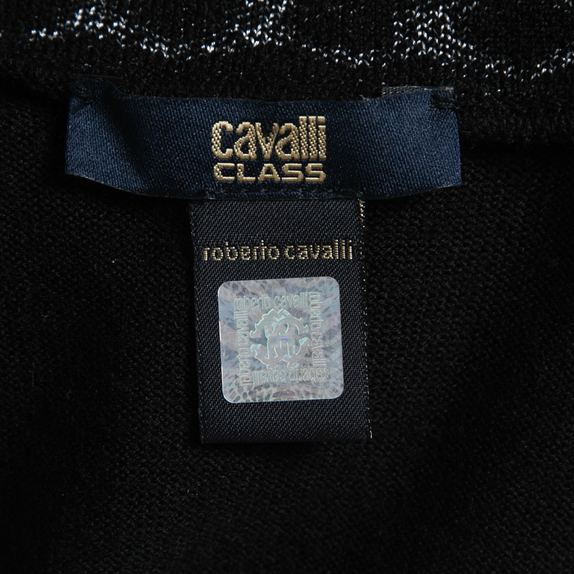 Class By Roberto Cavalli Black Wool & Printed Silk V-Neck Sweater S
