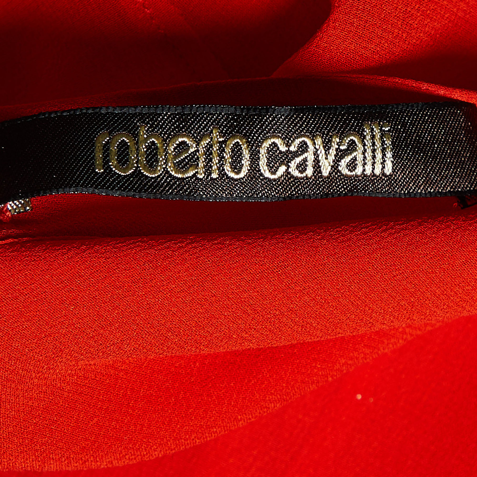 Roberto Cavalli Coral Red Silk Pintuck Detail Button Front Shirt L