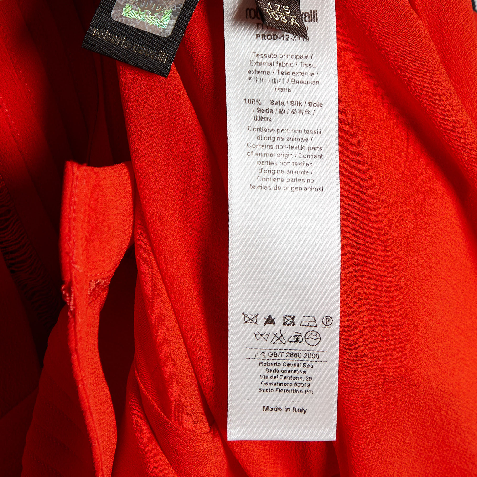 Roberto Cavalli Coral Red Silk Pintuck Detail Button Front Shirt L