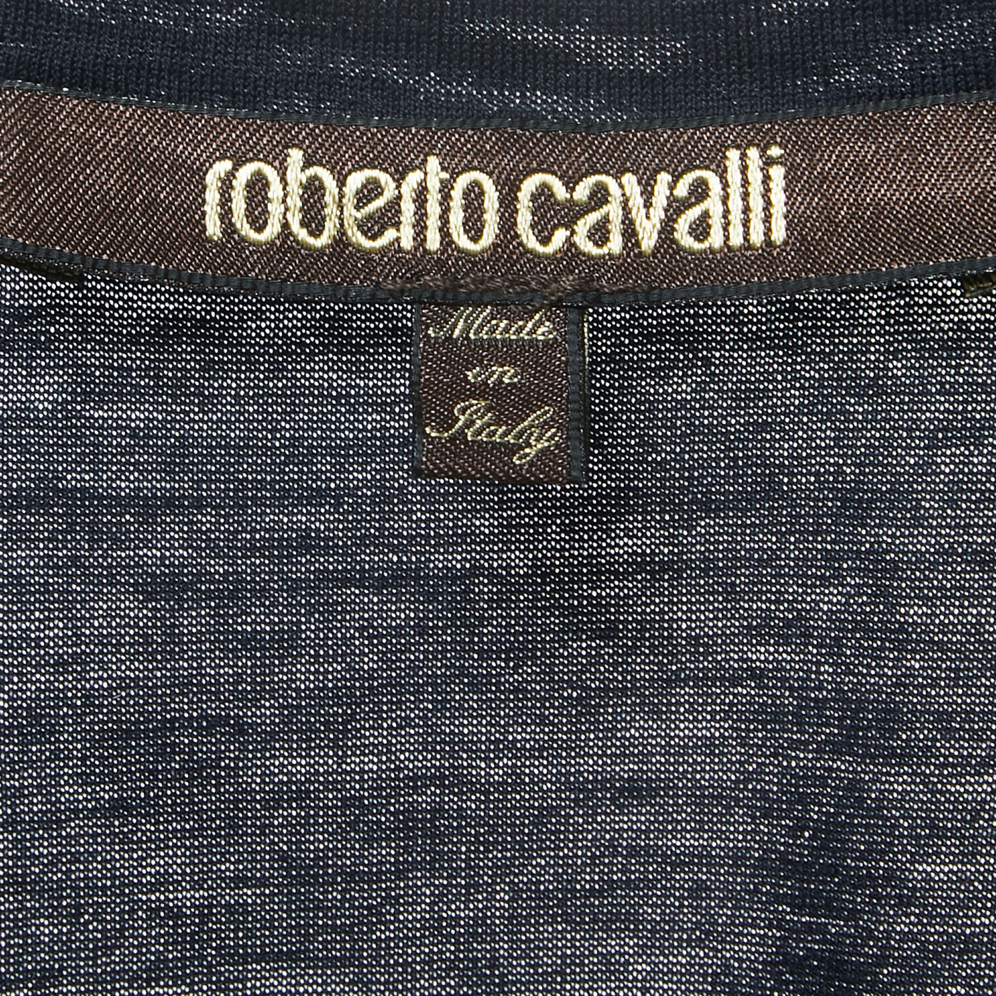 Roberto Cavalli Navy Blue Logo Print Cotton V-Neck Half Sleeve T-Shirt M