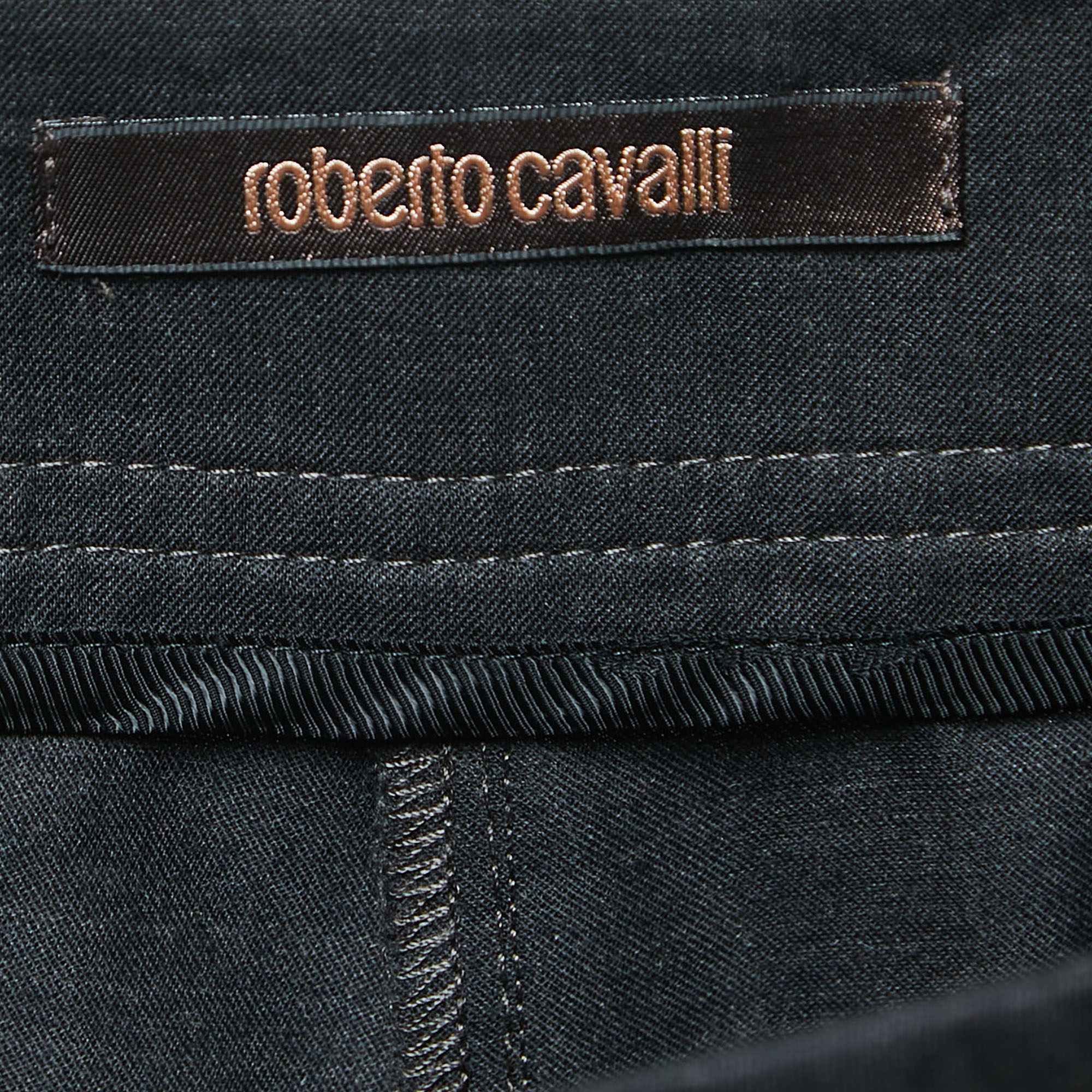 Roberto Cavalli Grey Wool Wide Leg Trousers M