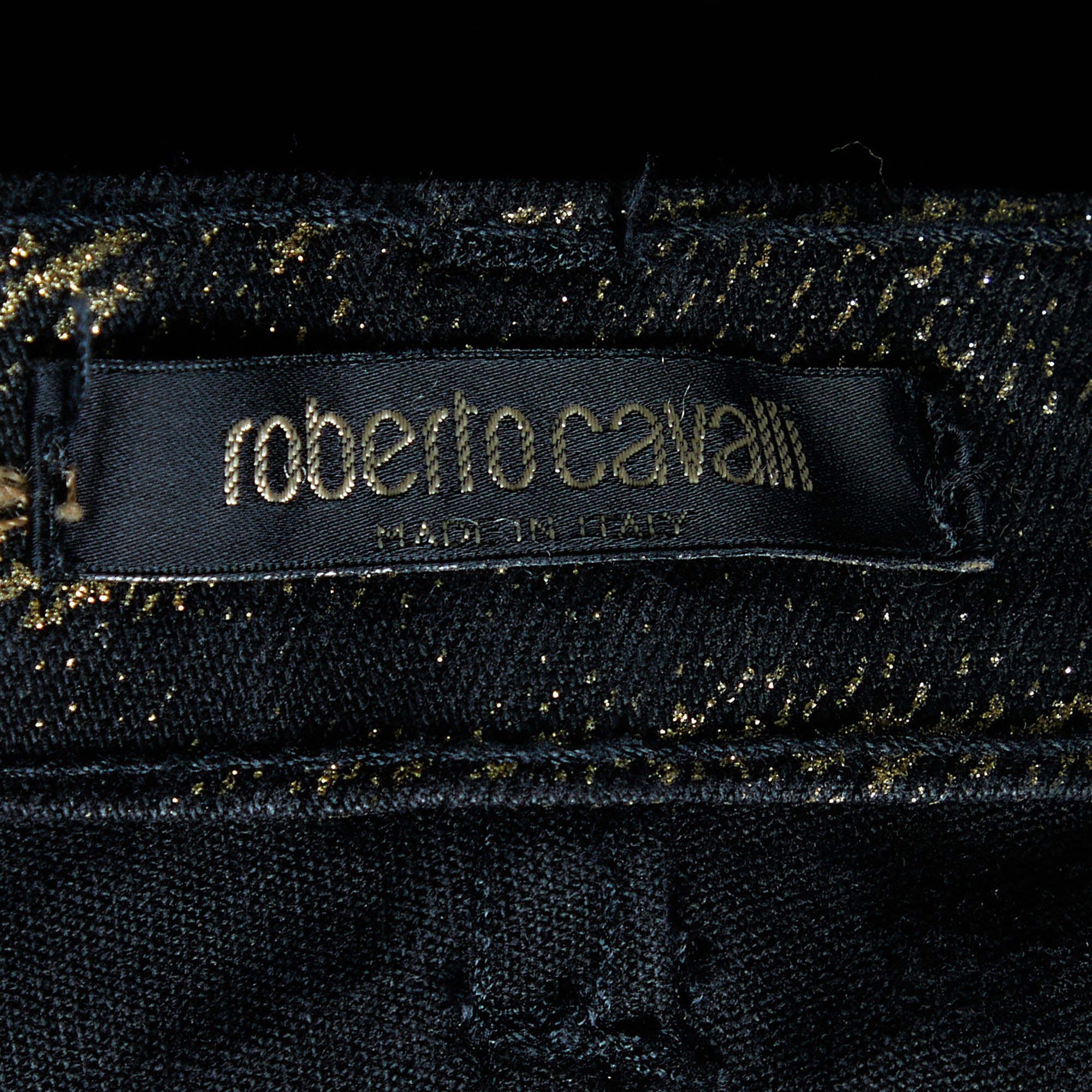 Roberto Cavalli Black Lurex Printed Denim Jeans M