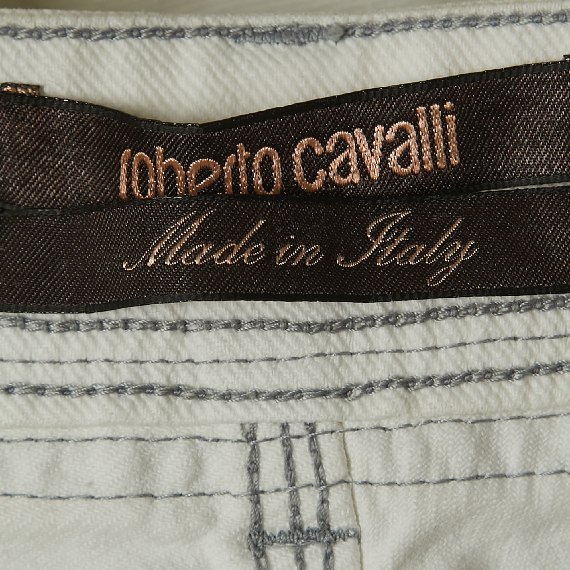Roberto Cavalli White Patterned Denim Stitch Detailed  Jeans M Waist 30