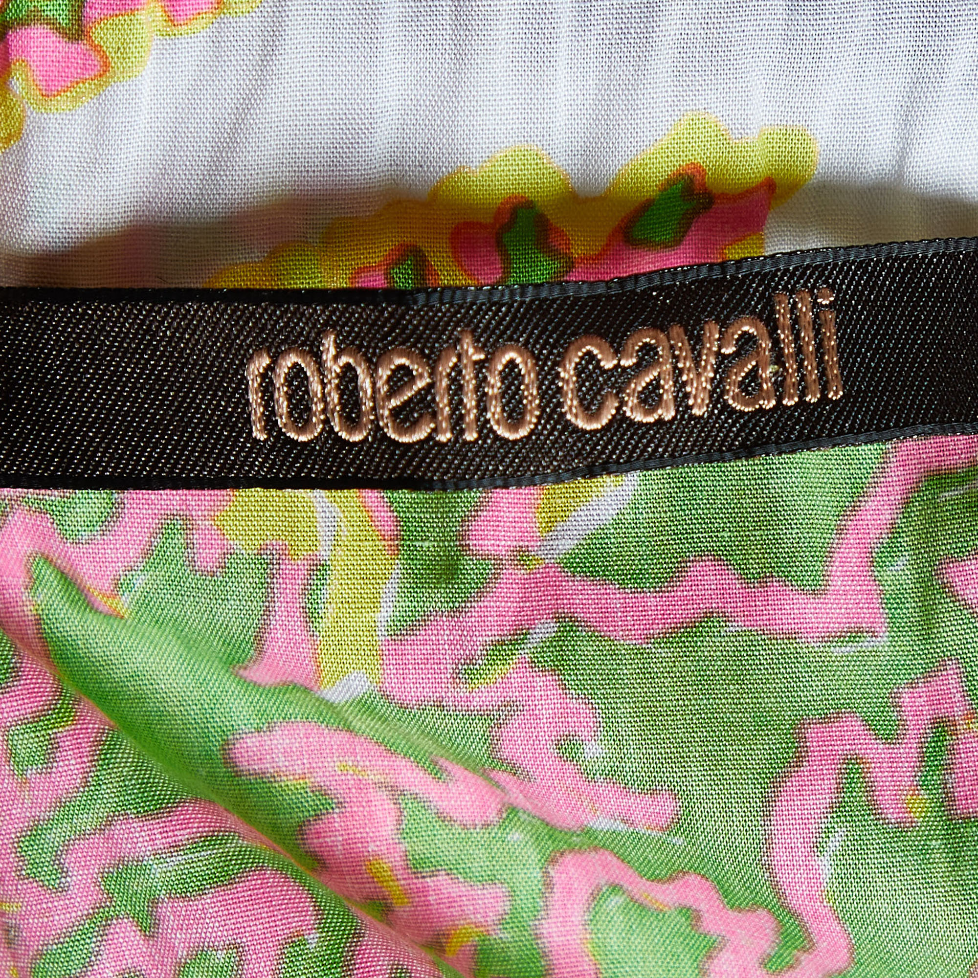 Roberto Cavalli Multicolor Printed Cotton High Low Hem Midi Dress M