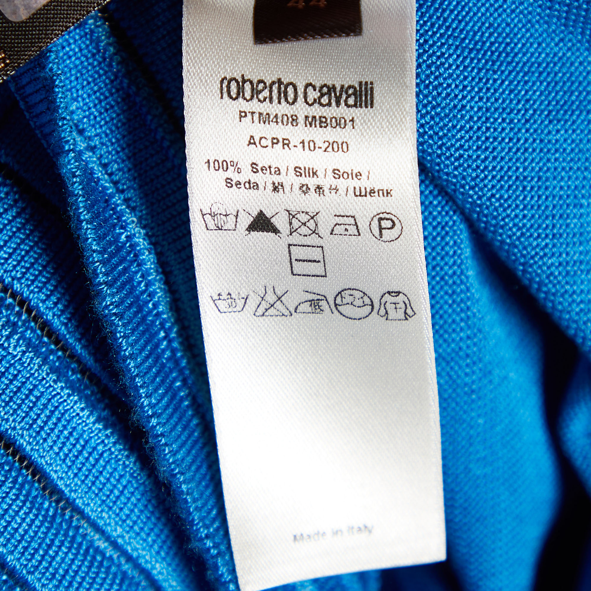 Roberto Cavalli Blue Silk Knit Off Shoulder Mini Dress M