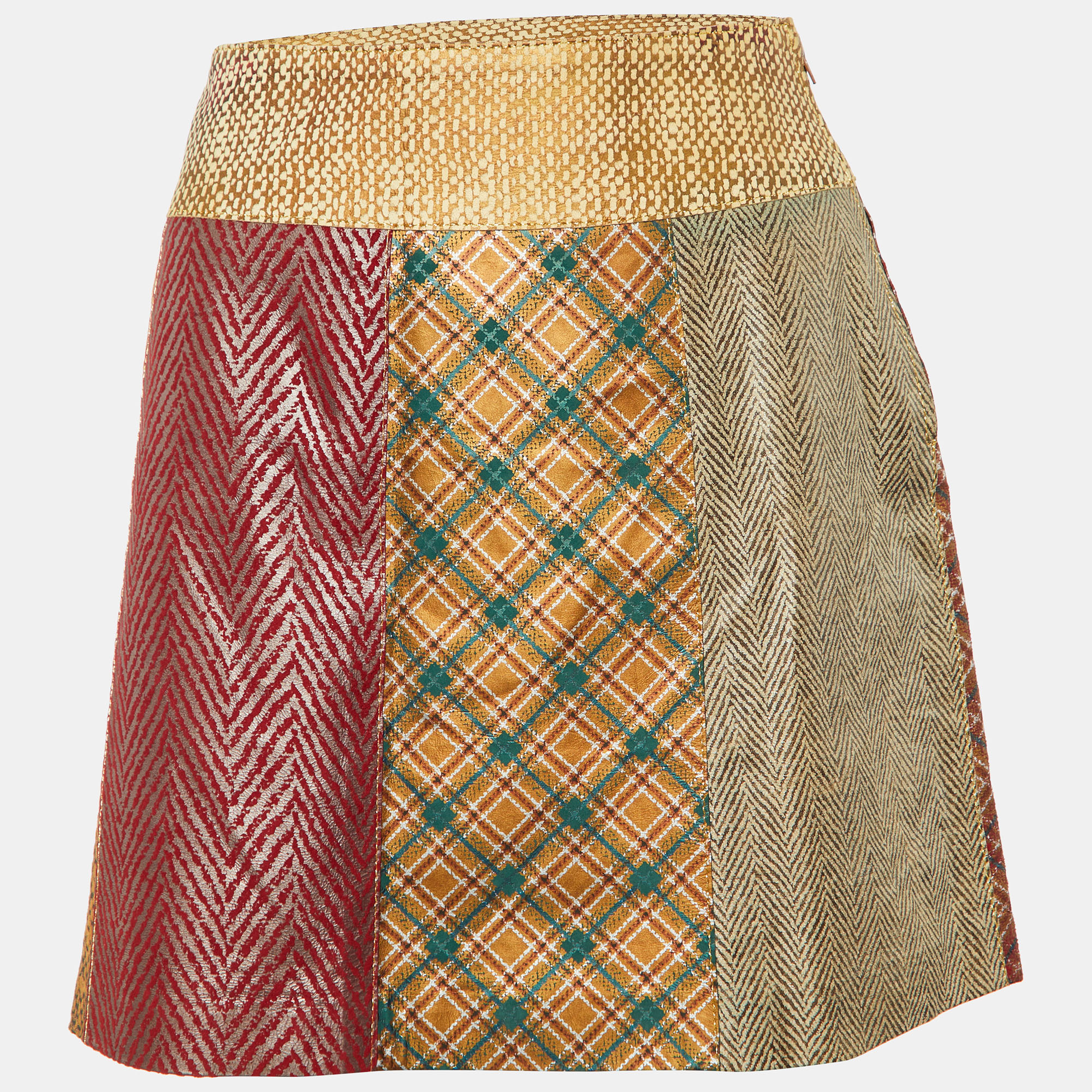 Roberto Cavalli Vintage Multicolor Patch Detail Leather Mini Skirt L
