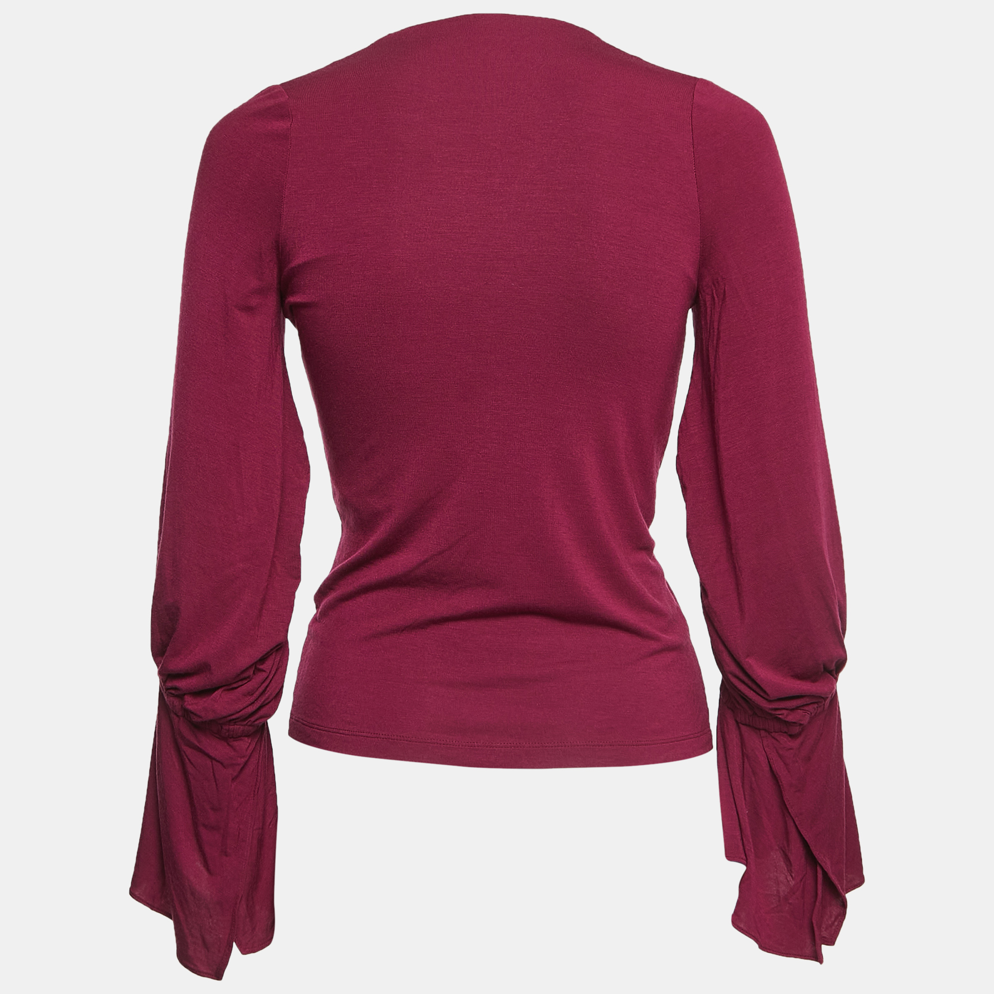 Roberto Cavalli Magenta Pink Knit Bow Detailed Long Sleeve Top S