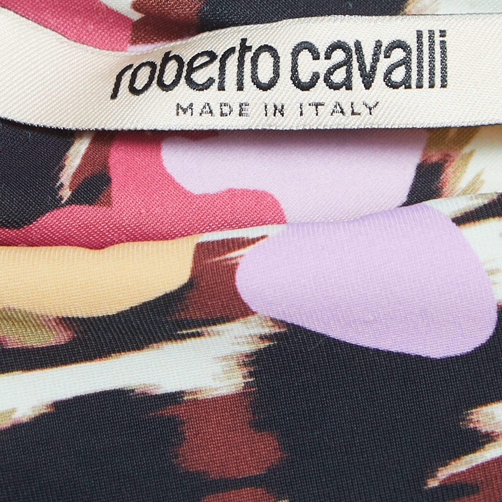 Roberto Cavalli Multicolor Leopard Print Stretch Knit Cutout Detailed Maxi Dress S