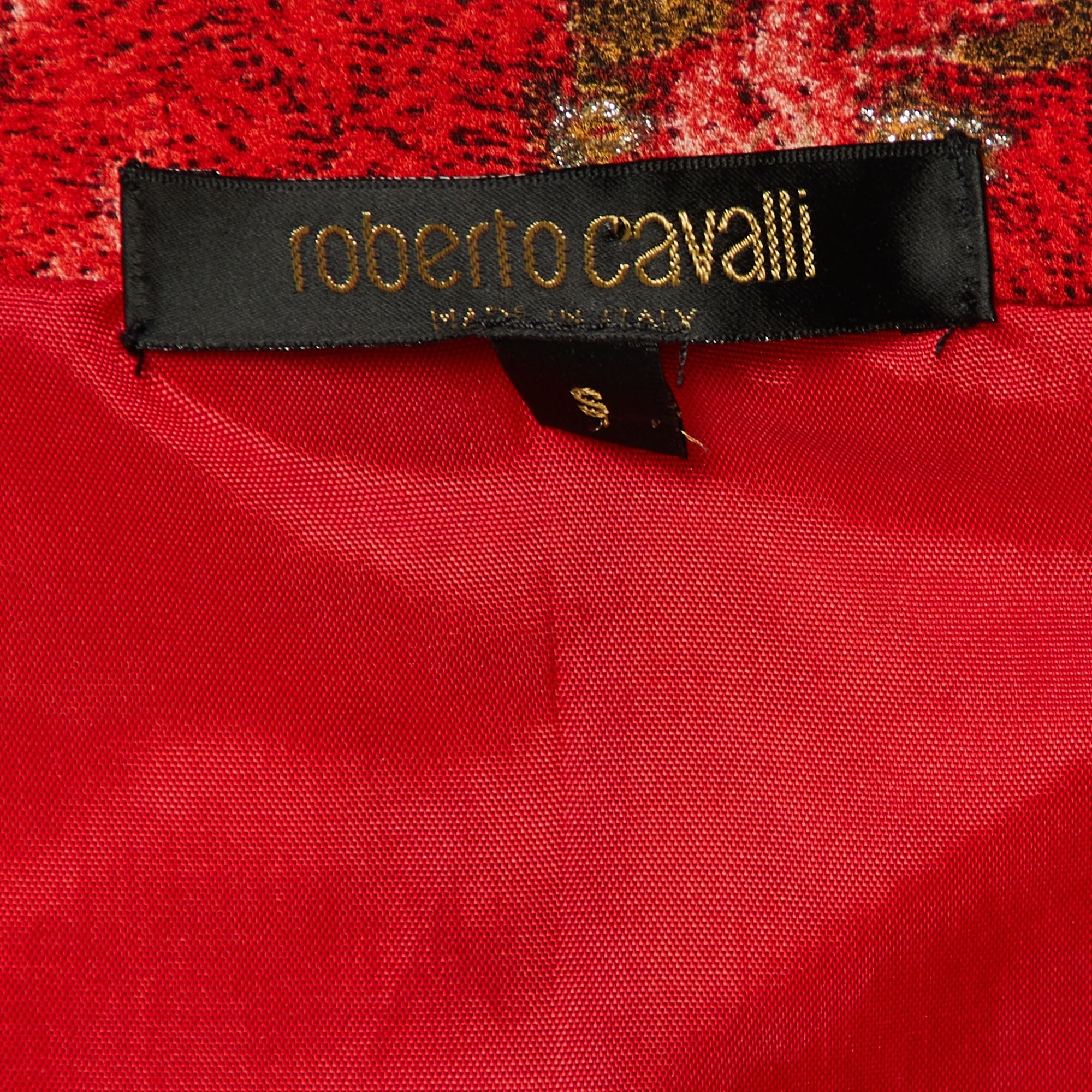 Roberto Cavalli Red Print Silk Camisole & Tie Front Shirt S