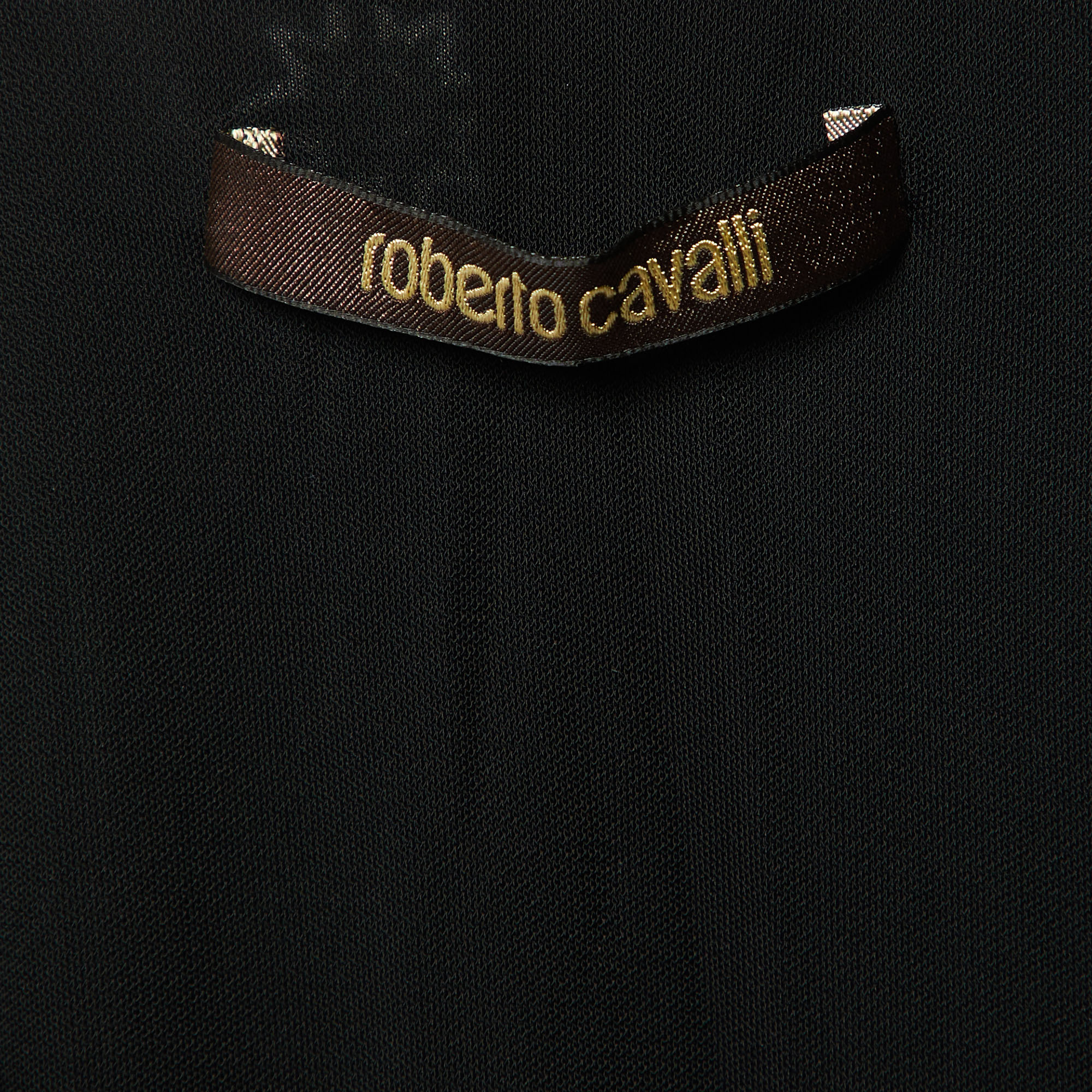 Roberto Cavalli Black Printed Viscose Jersey Knit Midi Dress M
