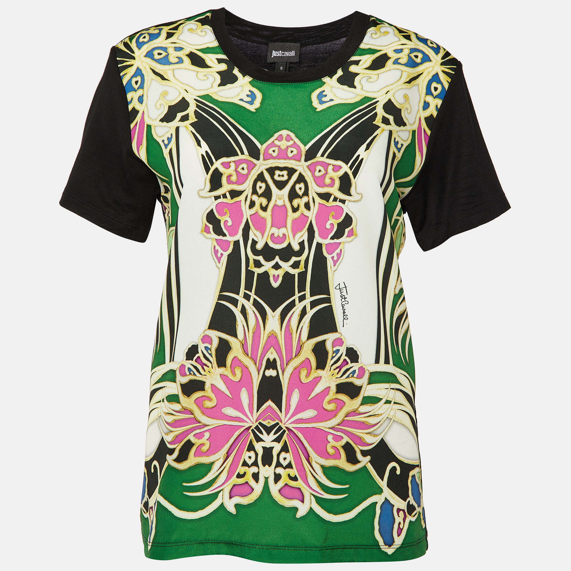 Roberto Cavalli Multicolor Printed Polyester & Cotton Knit T-Shirt S