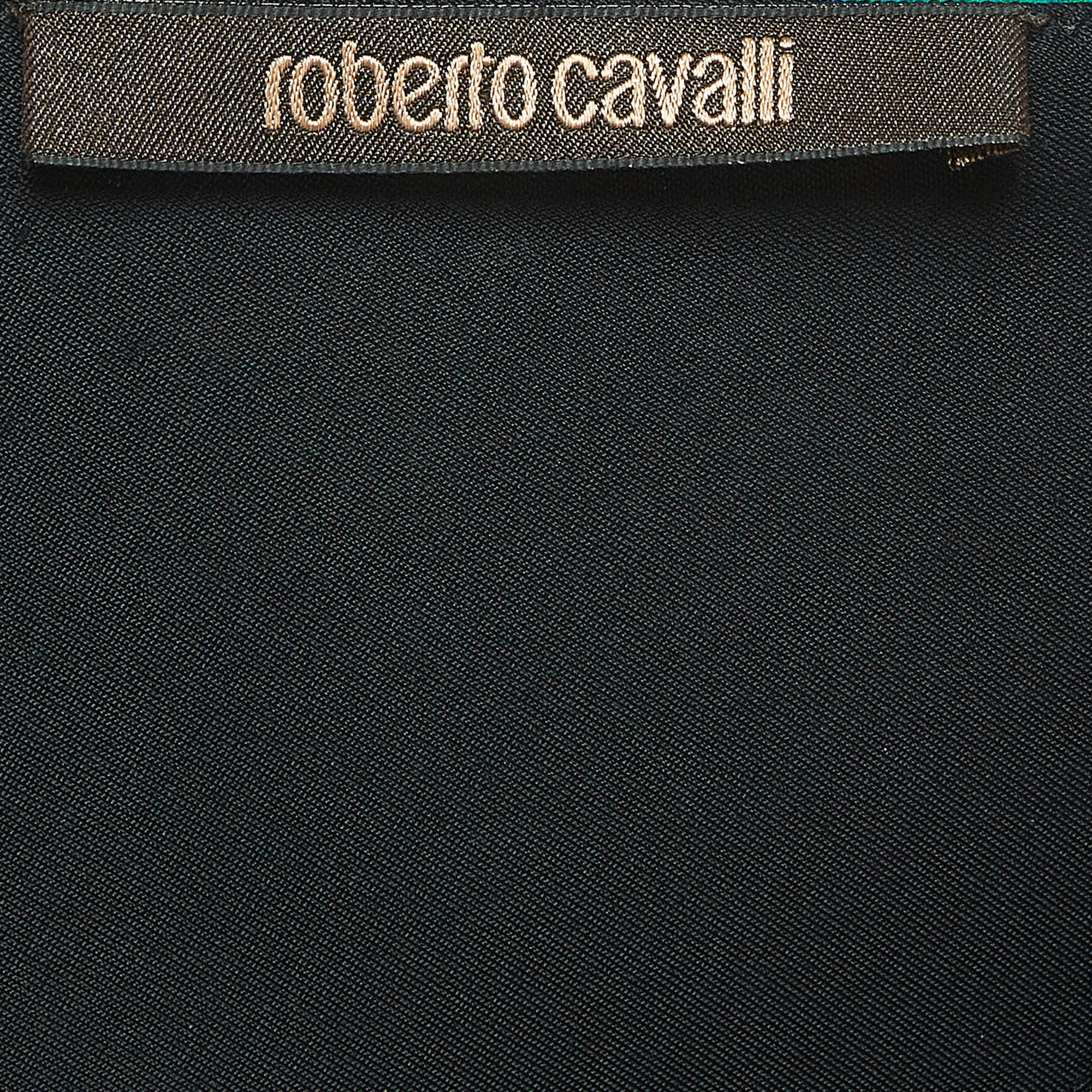 Roberto Cavalli Multicolor Print Stretch Knit V-neck Top L