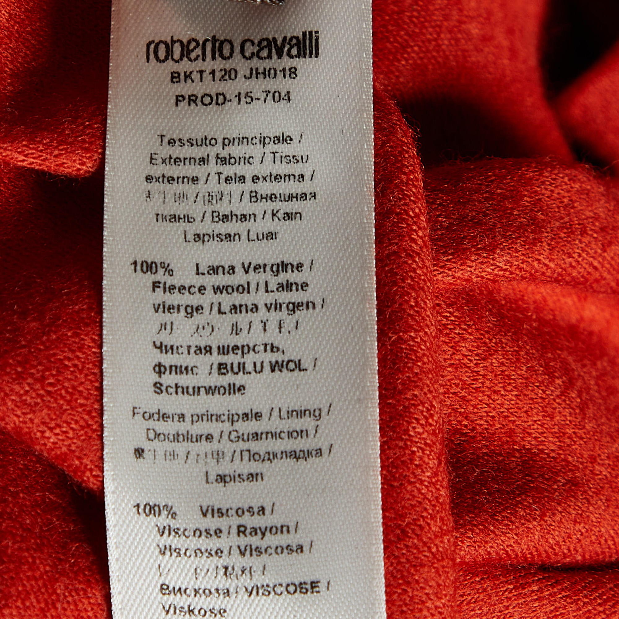 Roberto Cavalli Orange Wool Brooch Detailed Neck Mini Dress S